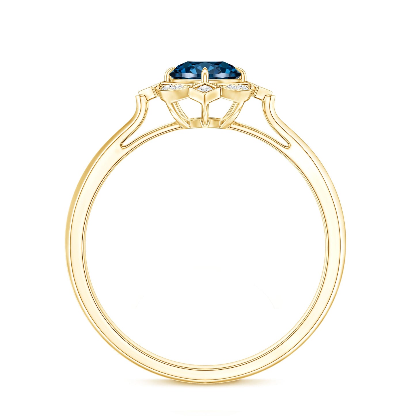 Round Cut London Blue Topaz and Diamond Flower Engagement Ring