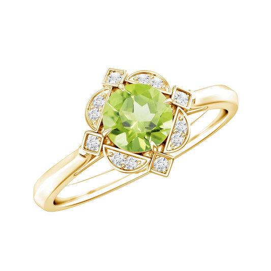 Genuine Half Carat Peridot Vintage Engagement Ring with Diamond Halo