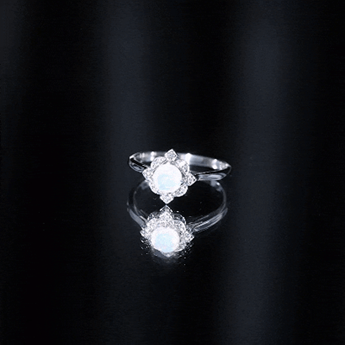 Real Ethiopian Opal Vintage Looking Engagement Ring with Diamond