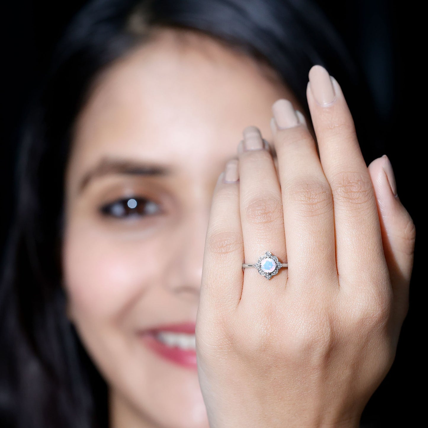 Real Ethiopian Opal Vintage Looking Engagement Ring with Diamond