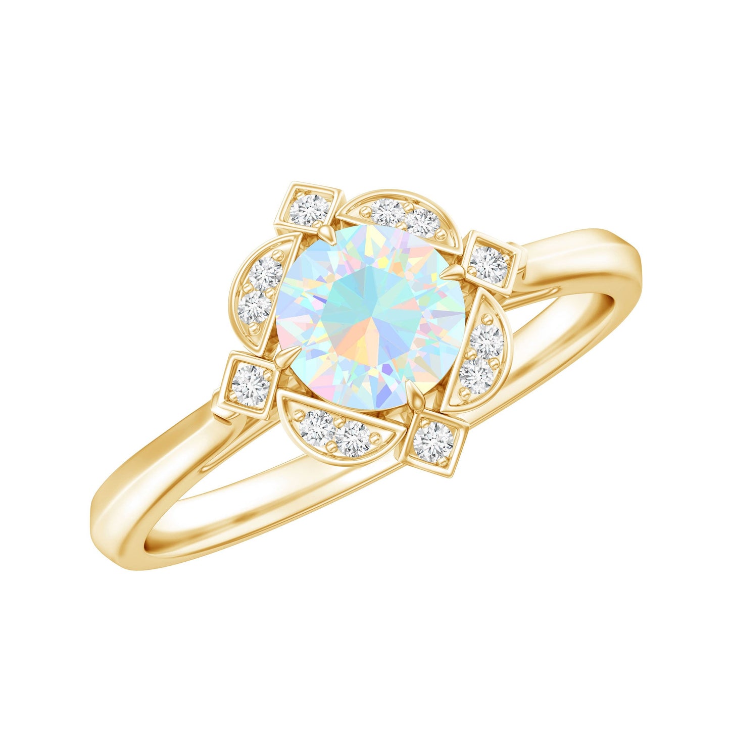Real Ethiopian Opal Vintage Looking Engagement Ring with Diamond