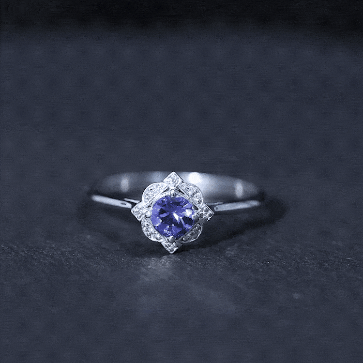 Real Tanzanite Flower Engagement Ring With Diamond