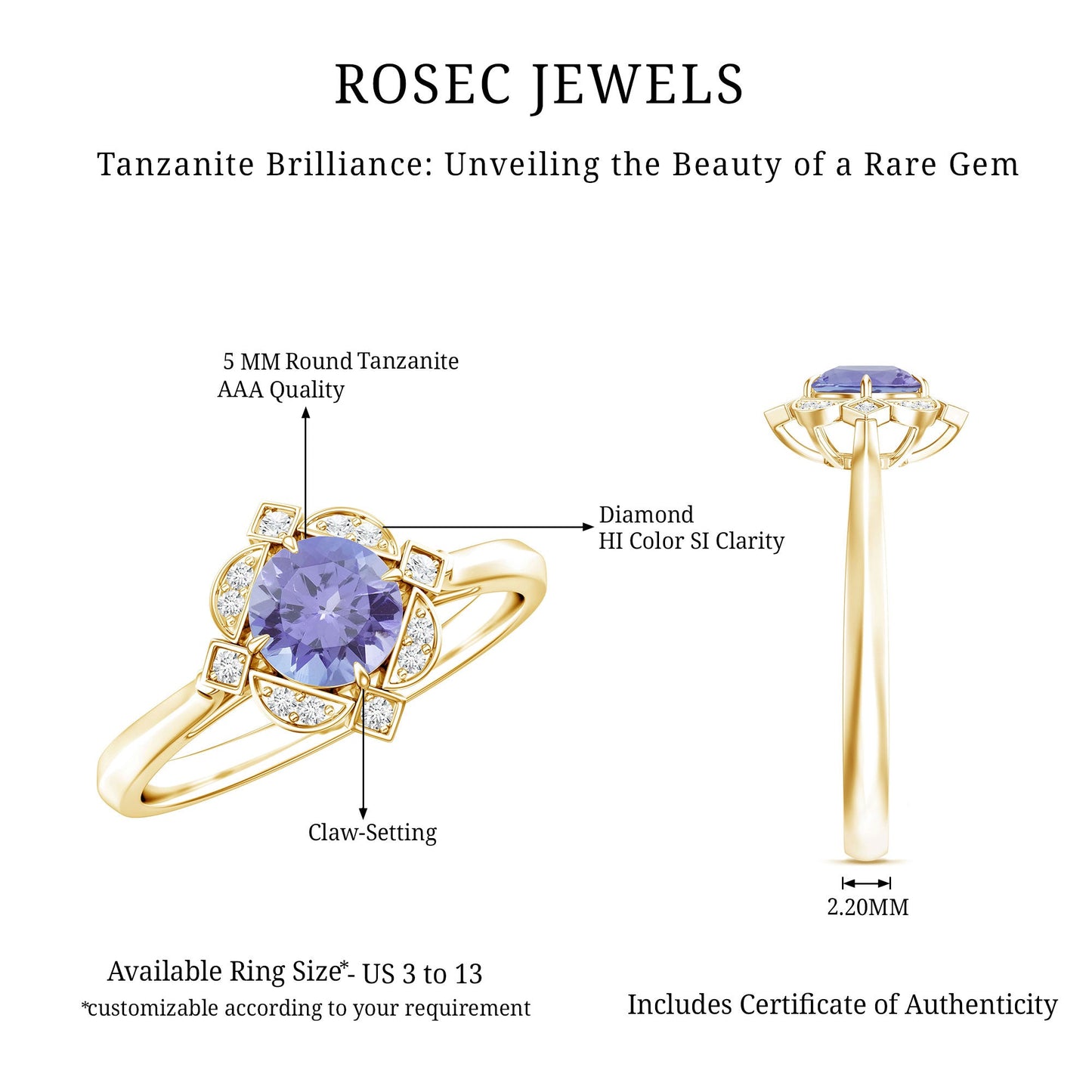Real Tanzanite Flower Engagement Ring With Diamond