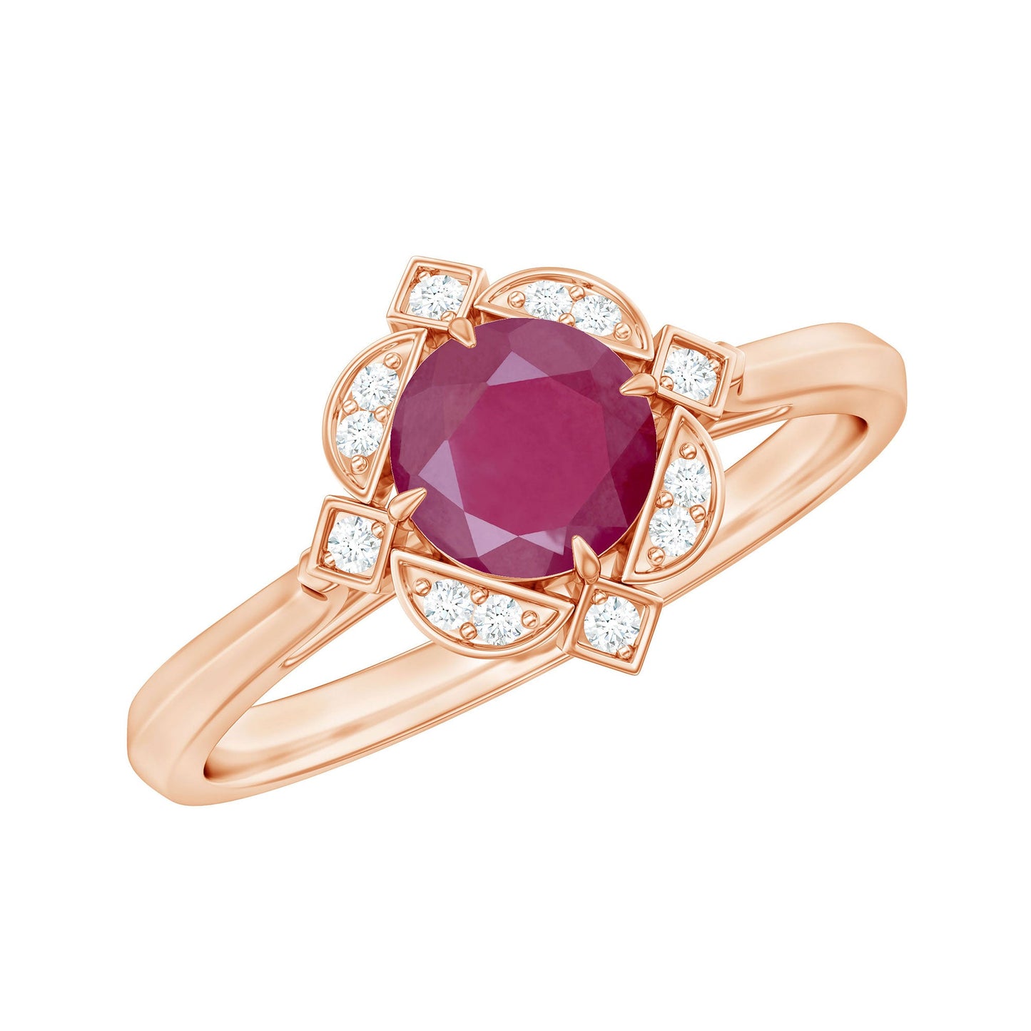 Vintage Style 0.6 Carat Ruby Engagement Ring with Diamond Halo