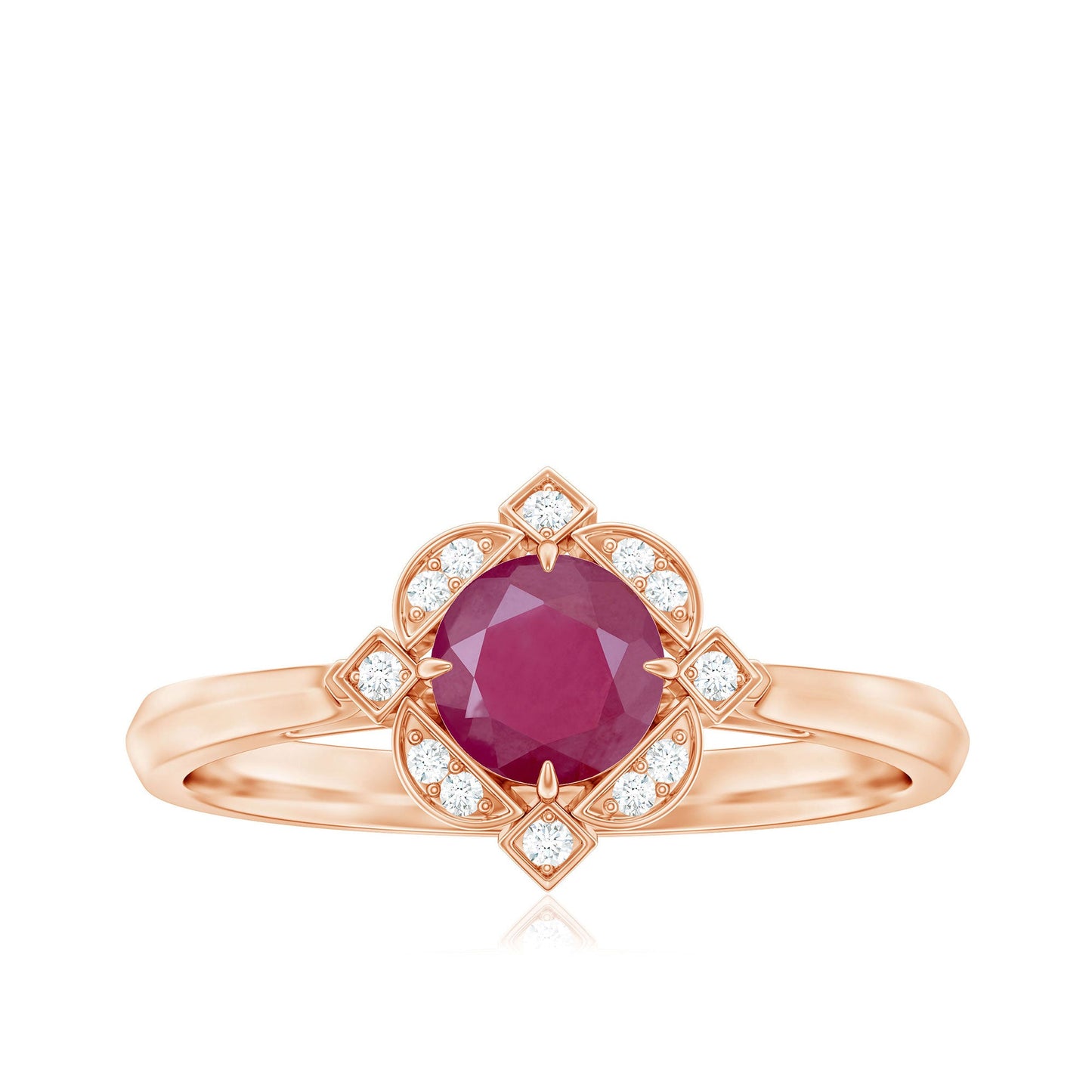 Vintage Style 0.6 Carat Ruby Engagement Ring with Diamond Halo