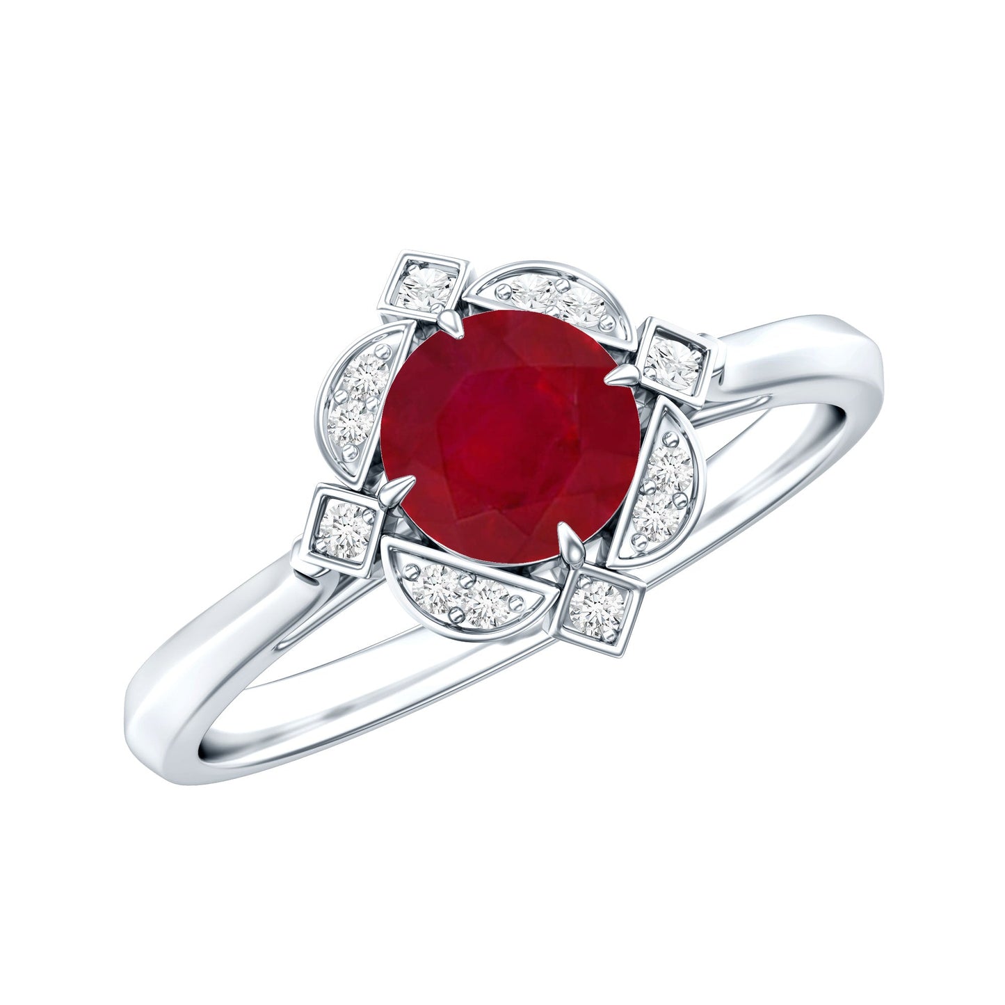 Vintage Style 0.6 Carat Ruby Engagement Ring with Diamond Halo