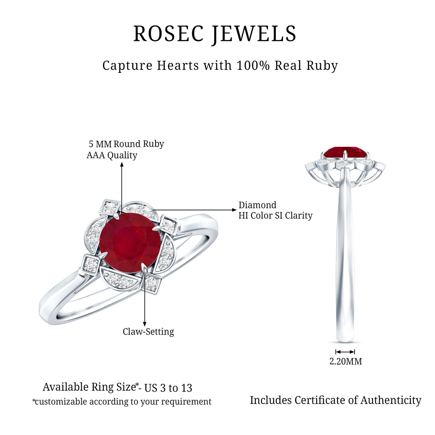 Vintage Style 0.6 Carat Ruby Engagement Ring with Diamond Halo