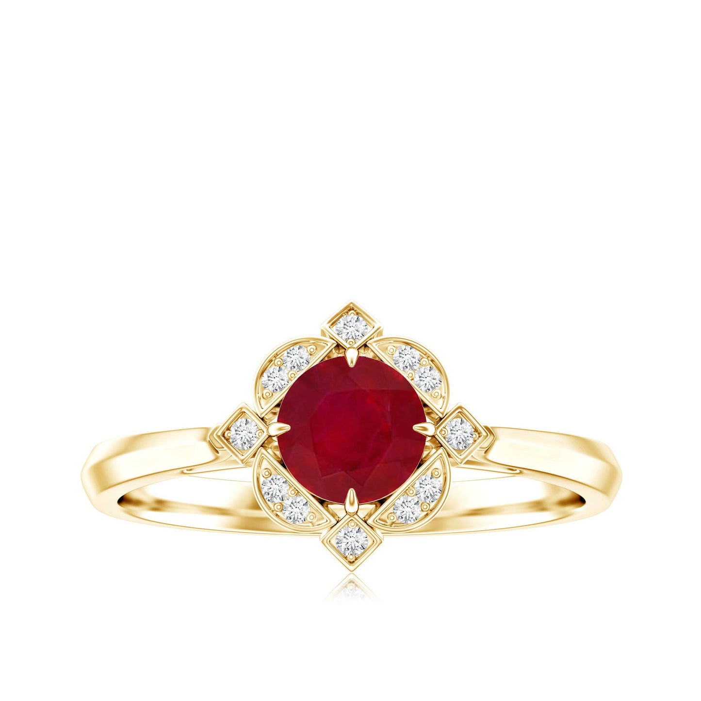 Vintage Style 0.6 Carat Ruby Engagement Ring with Diamond Halo