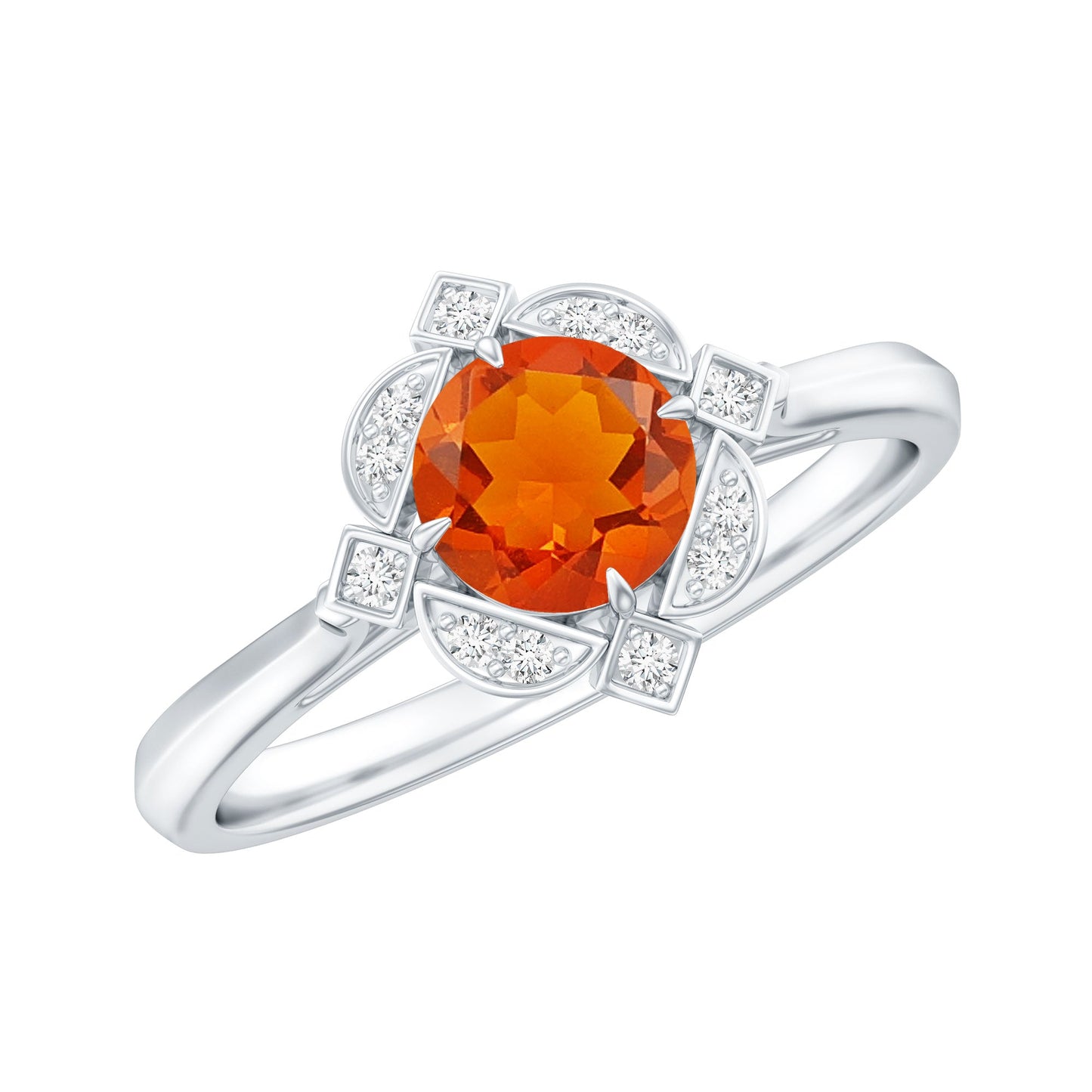 0.4 Carat Vintage Fire Opal and Diamond Engagement Ring