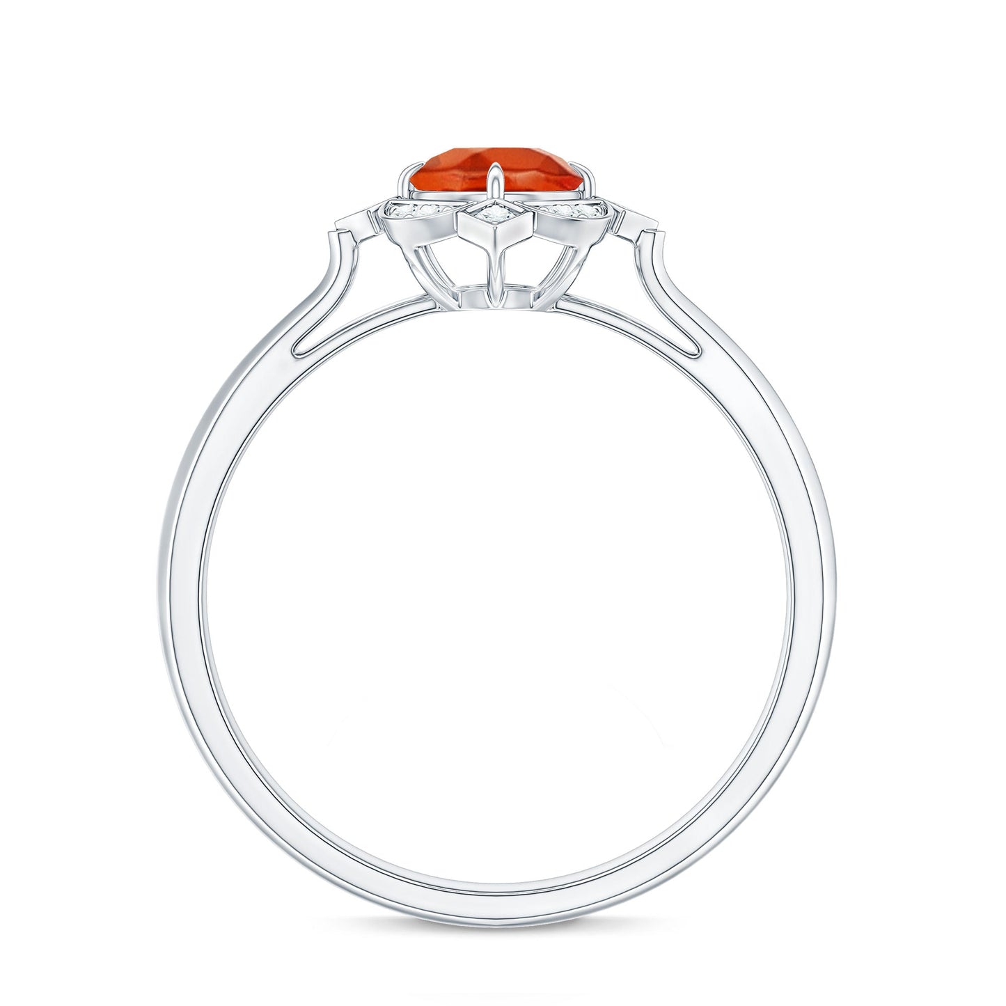 0.4 Carat Vintage Fire Opal and Diamond Engagement Ring