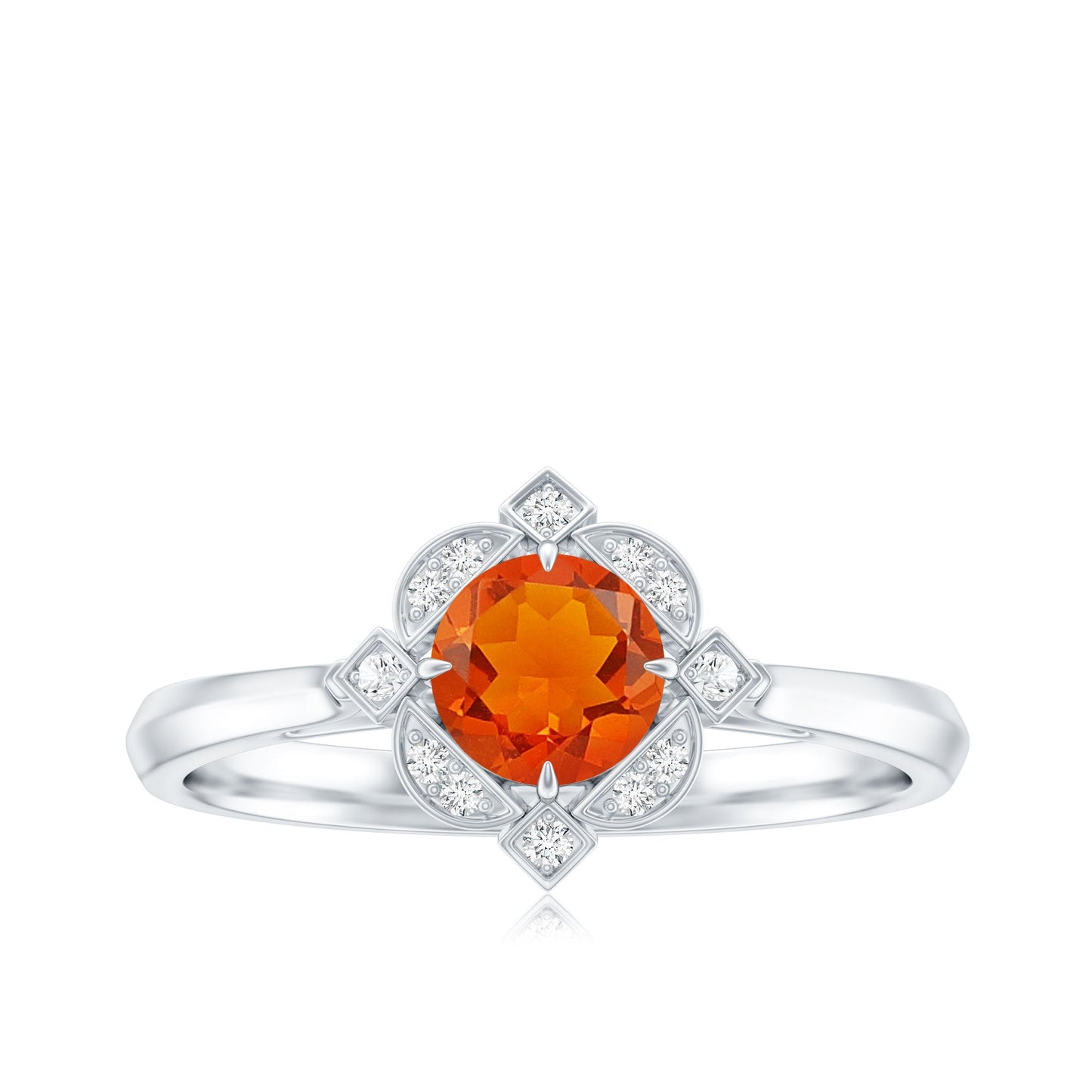 0.4 Carat Vintage Fire Opal and Diamond Engagement Ring