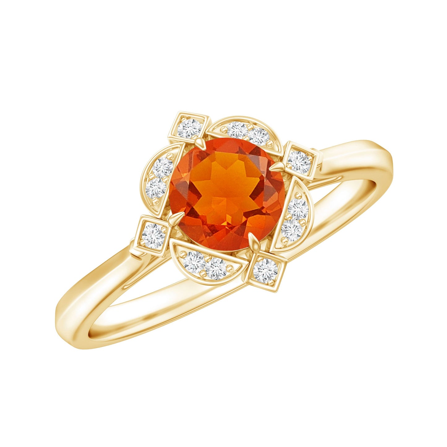 0.4 Carat Vintage Fire Opal and Diamond Engagement Ring