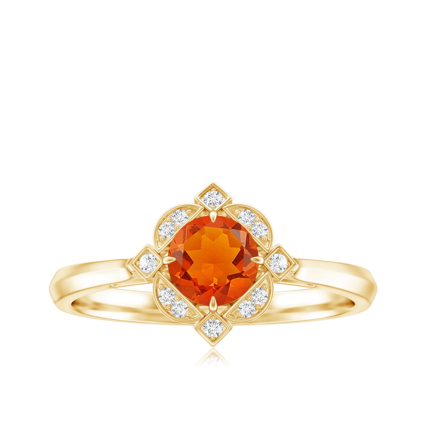 0.4 Carat Vintage Fire Opal and Diamond Engagement Ring