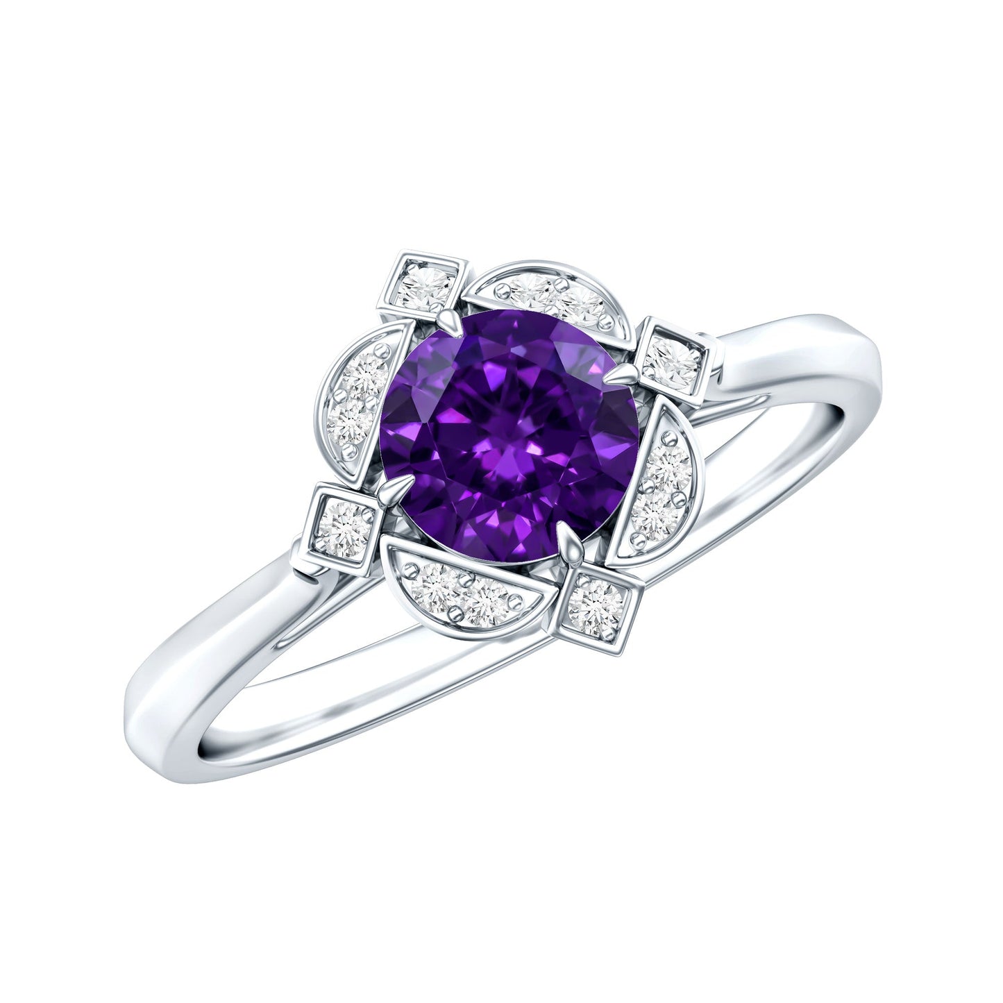 Vintage looking Amethyst Engagement Ring with Diamond for Women