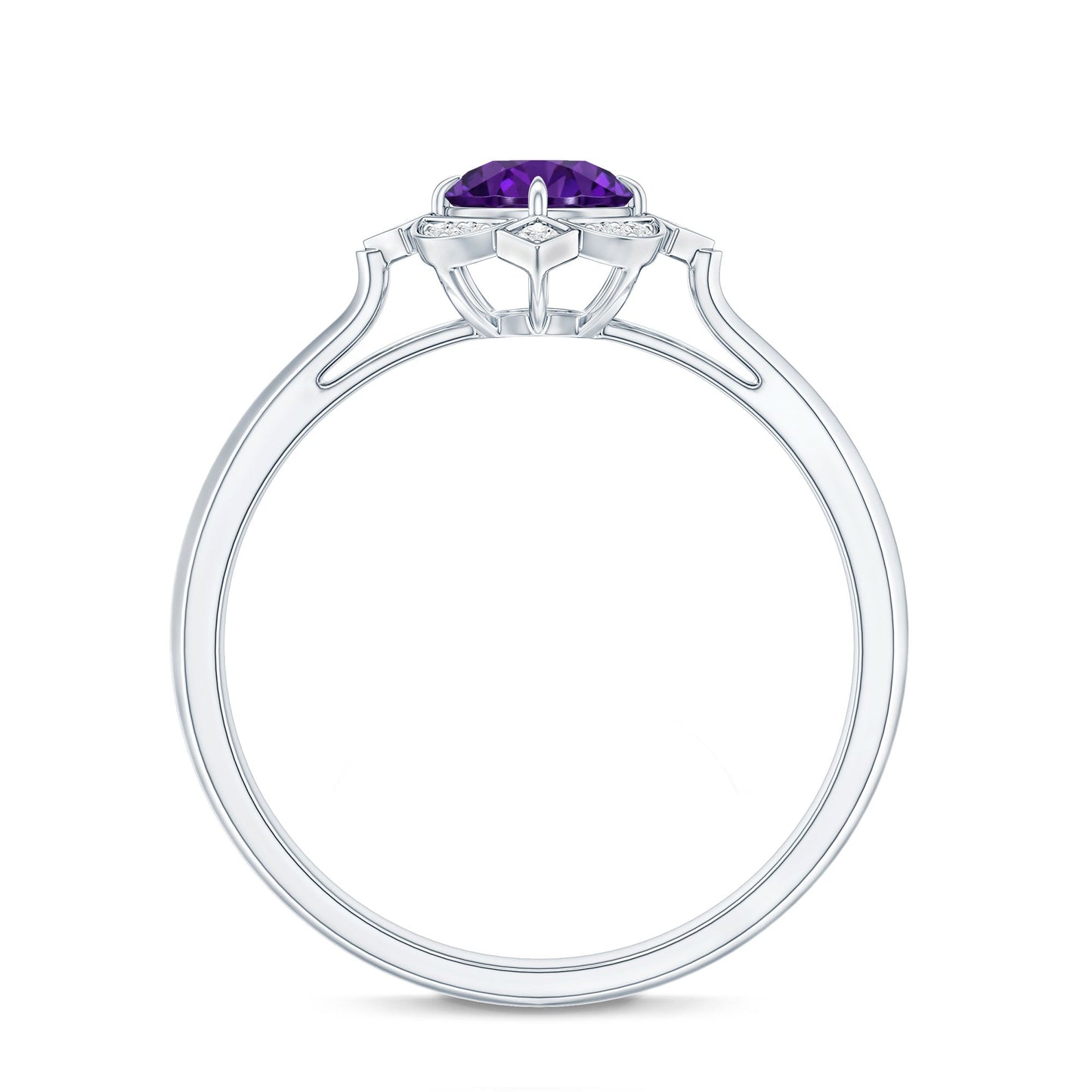 Vintage looking Amethyst Engagement Ring with Diamond for Women