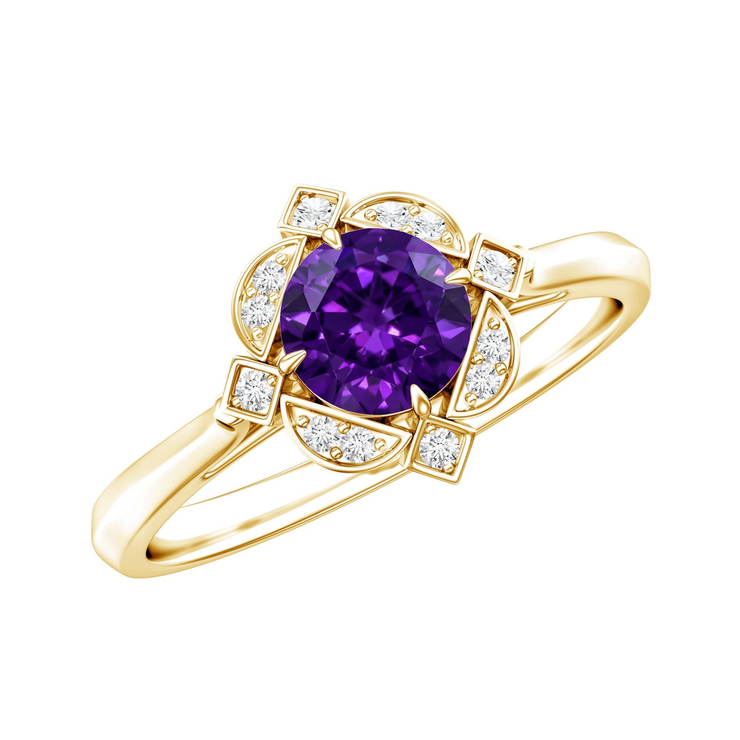 Vintage looking Amethyst Engagement Ring with Diamond for Women