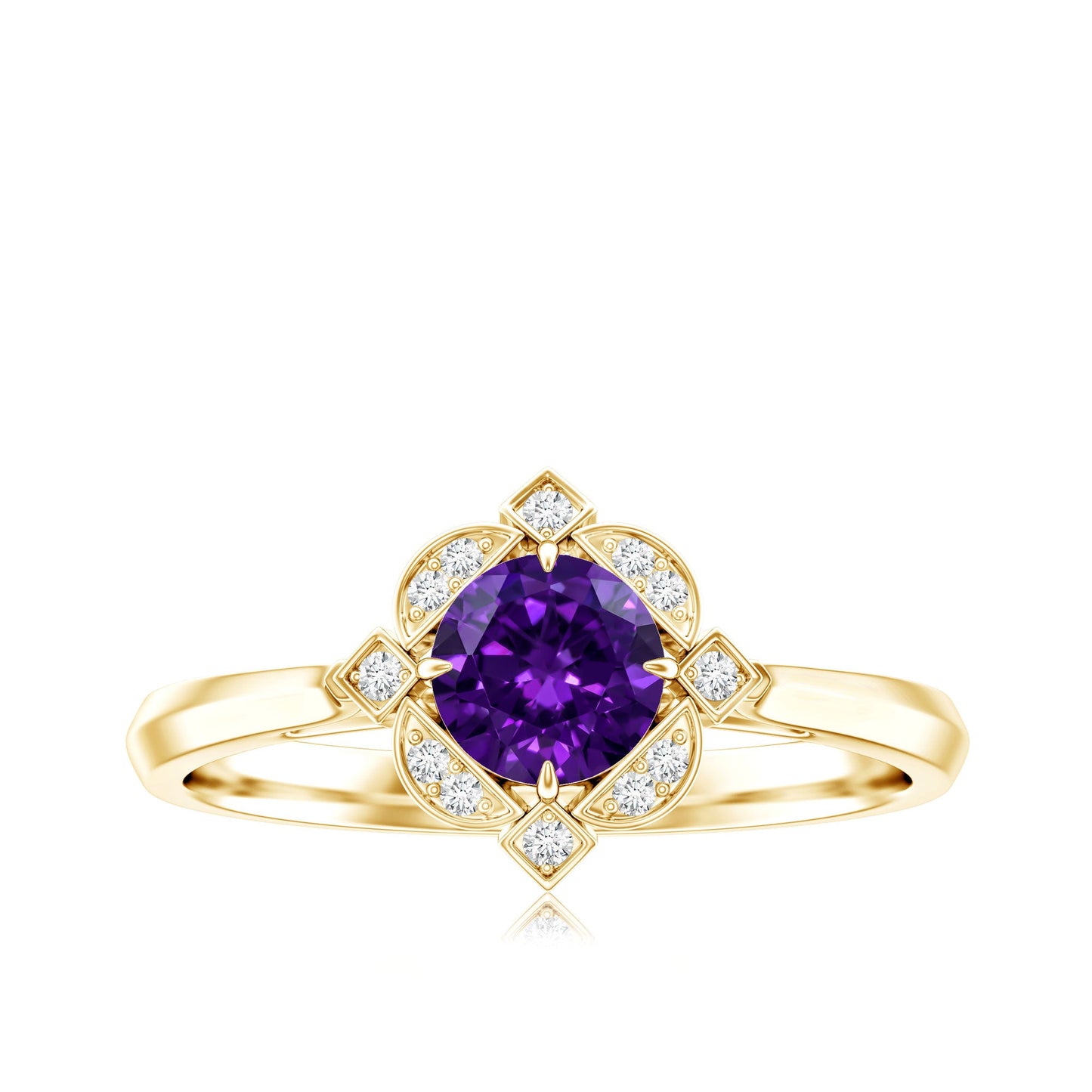 Vintage looking Amethyst Engagement Ring with Diamond for Women