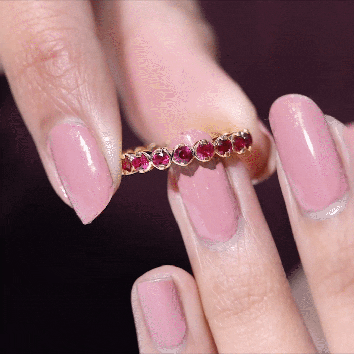Round Lab Created Ruby Full Eternity Ring in Prong Setting