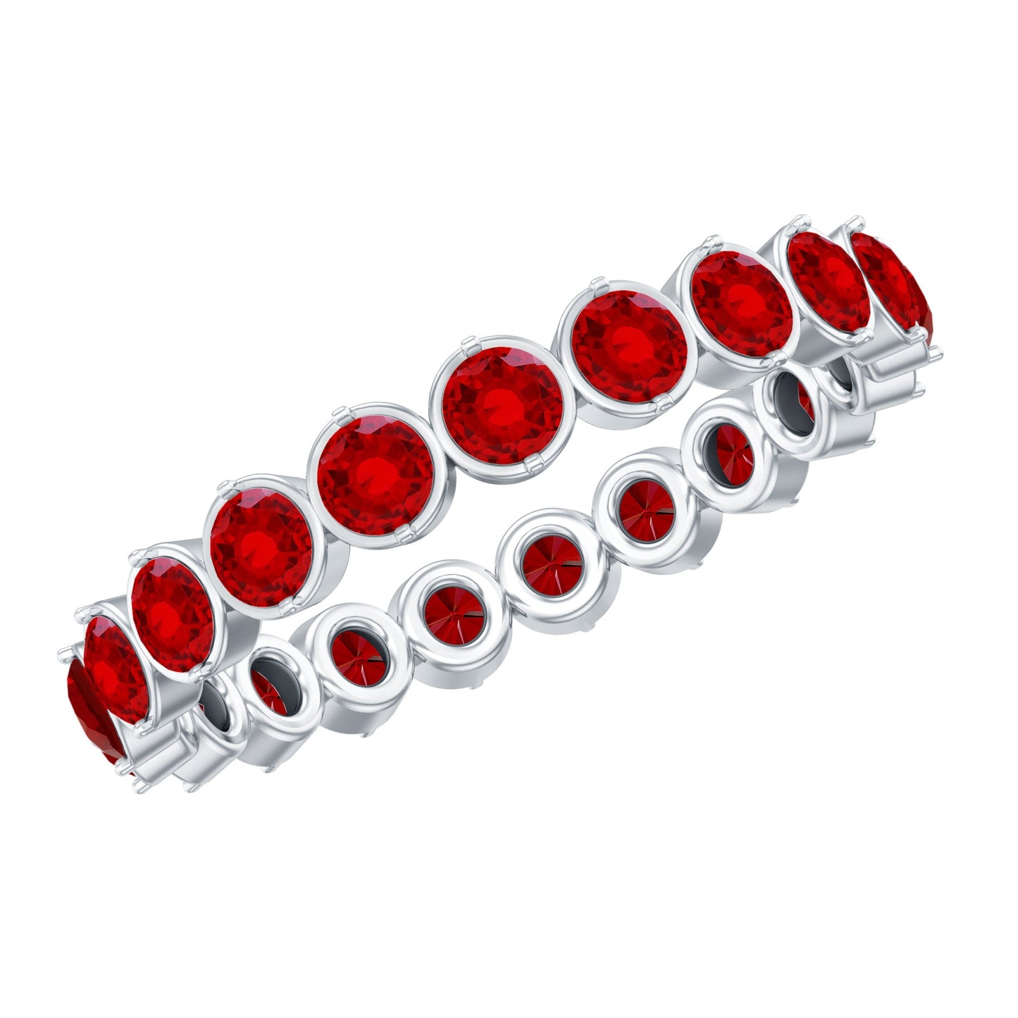 Round Lab Created Ruby Full Eternity Ring in Prong Setting