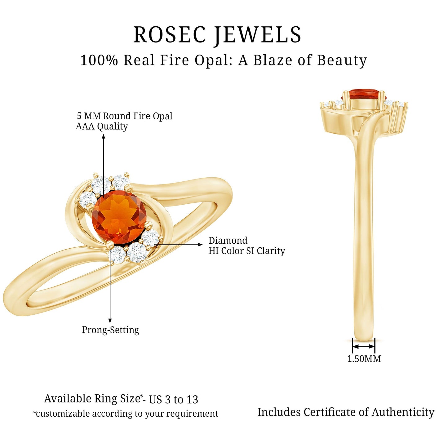 0.4 Carat Fire Opal and Diamond Bypass Promise Ring