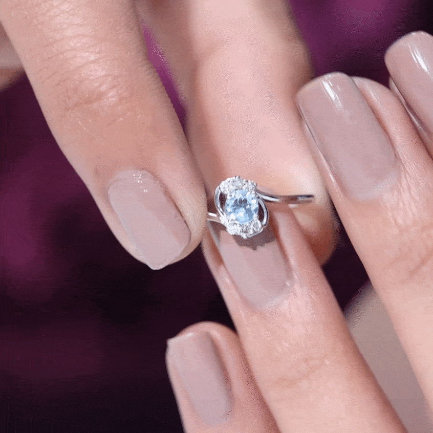 Genuine Aquamarine and Diamond Promise Ring For Her