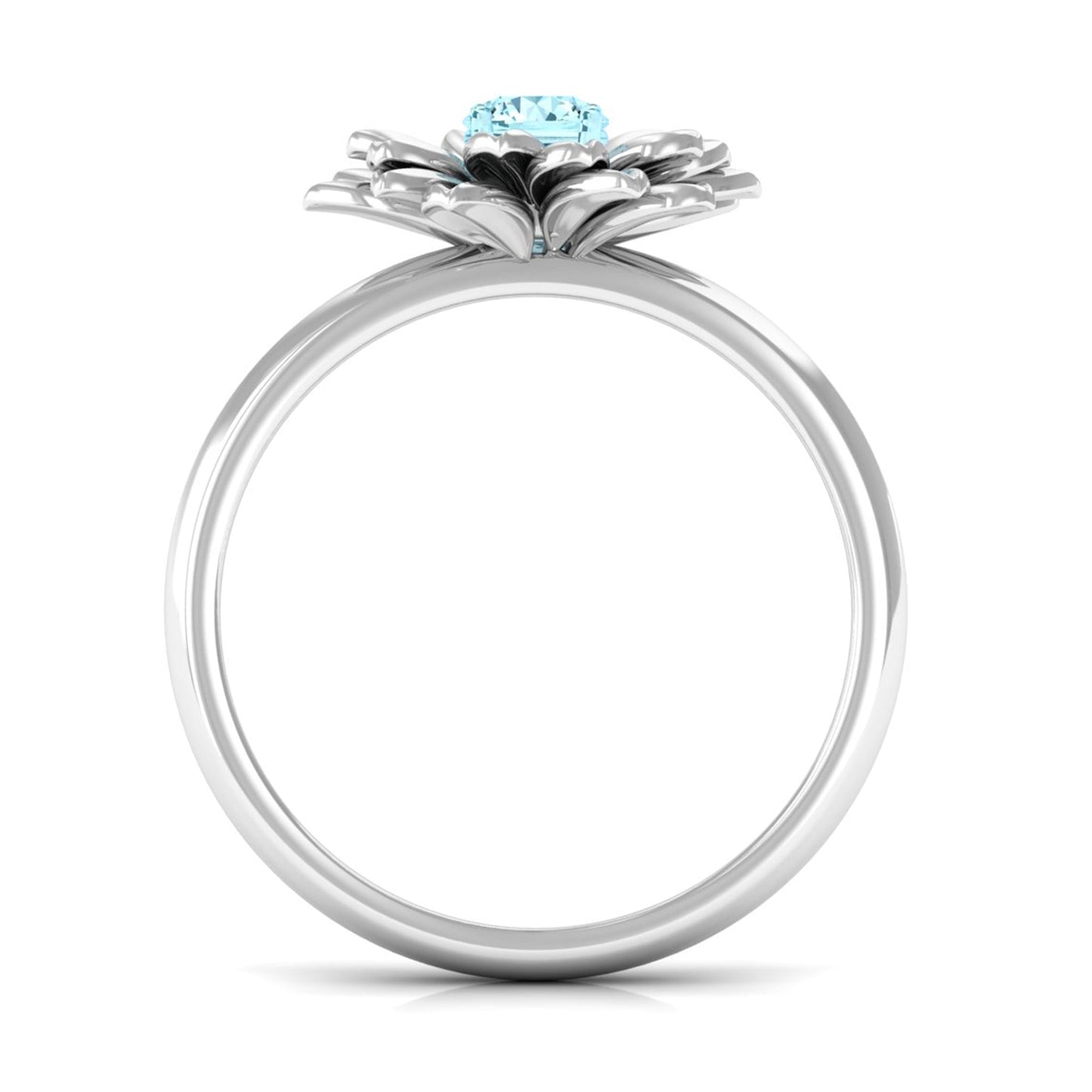 Round Cut Real Aquamarine Flower Engagement Ring