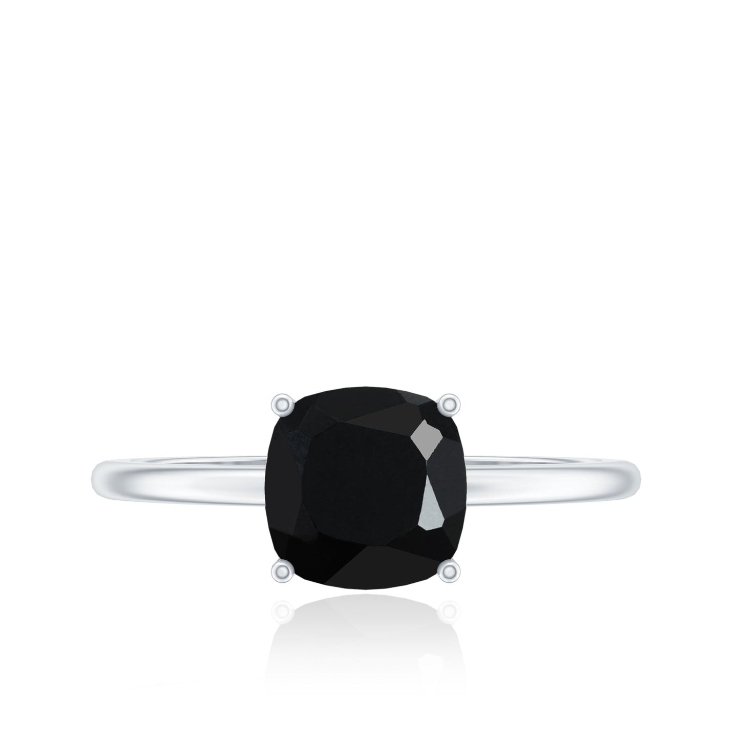 Certified Black Onyx 2 Carat Cushion Cut Engagement Ring