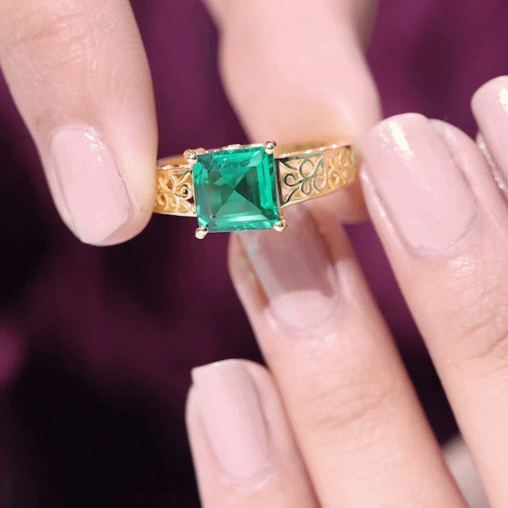Certified 2.4 Carat Princess Cut Lab Grown Emerald Filigree Engagement Ring