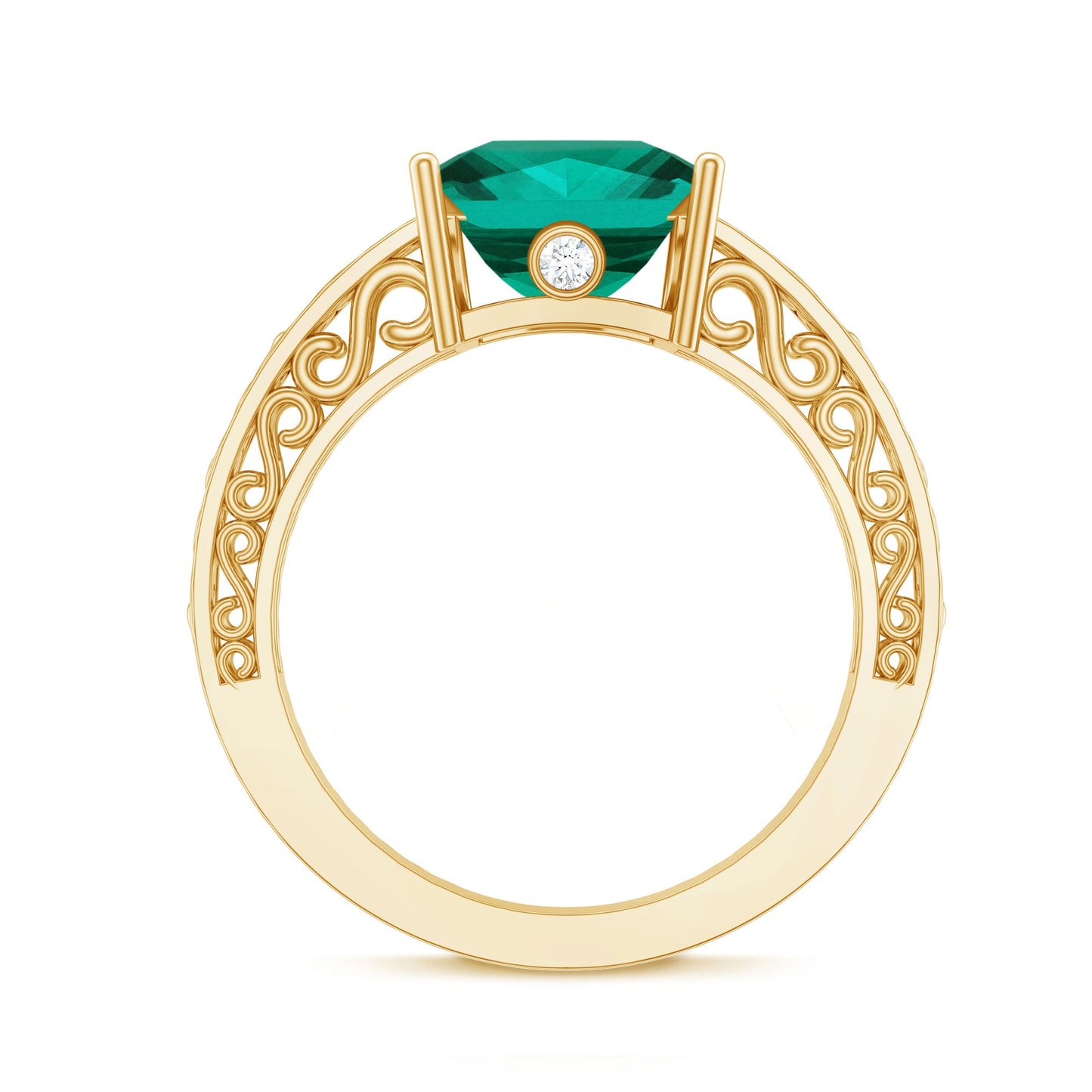 Certified 2.4 Carat Princess Cut Lab Grown Emerald Filigree Engagement Ring