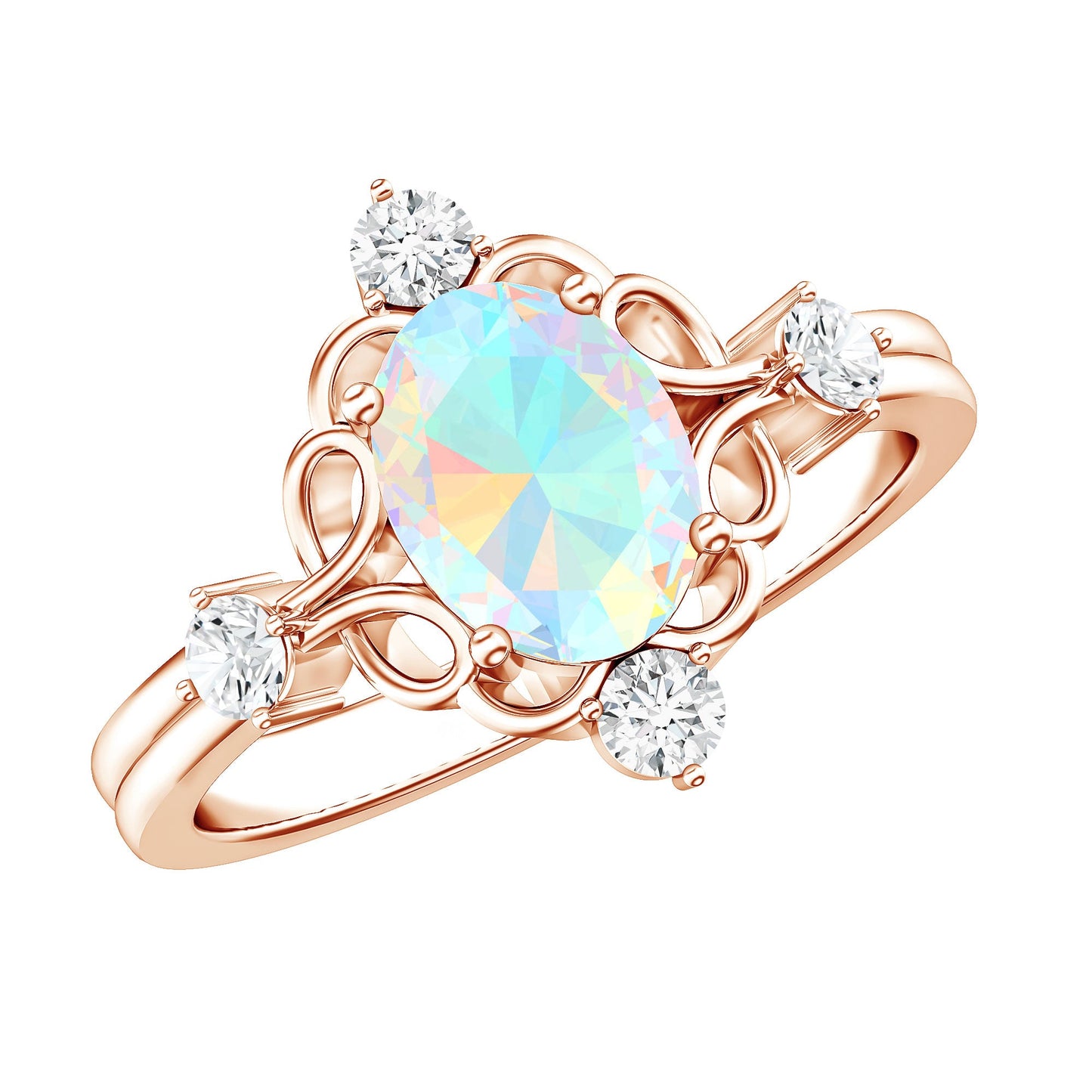 Designer Ethiopian Opal and Diamond  Engagement Ring