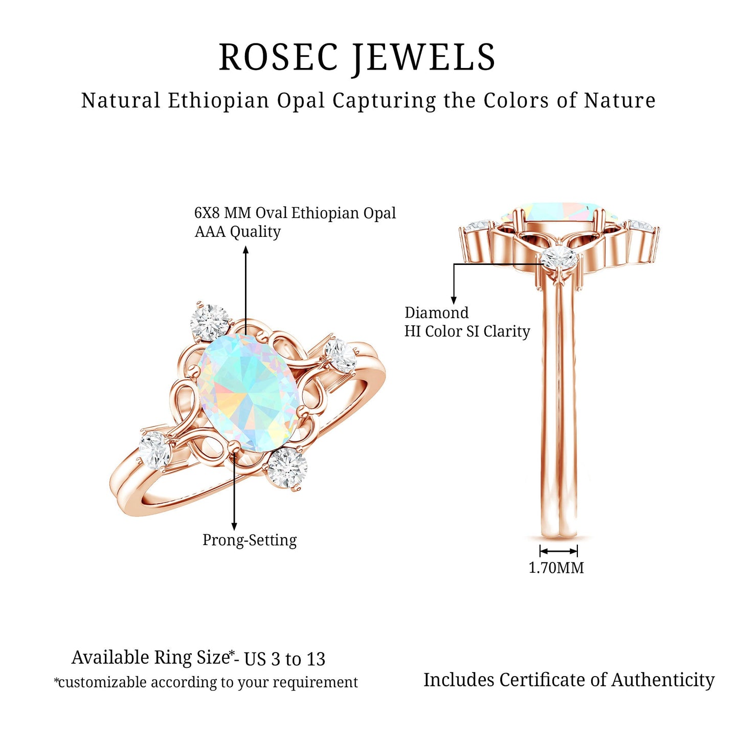Designer Ethiopian Opal and Diamond  Engagement Ring
