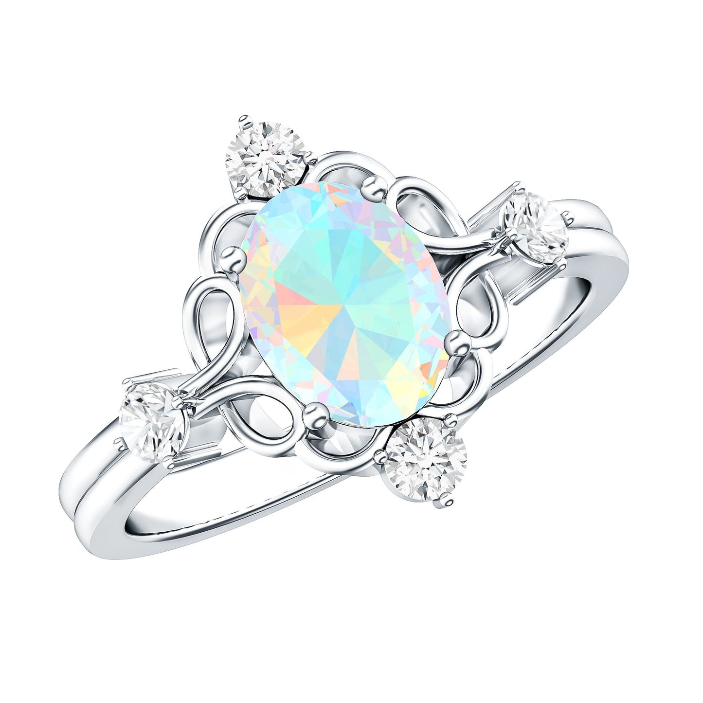 Designer Ethiopian Opal and Diamond  Engagement Ring