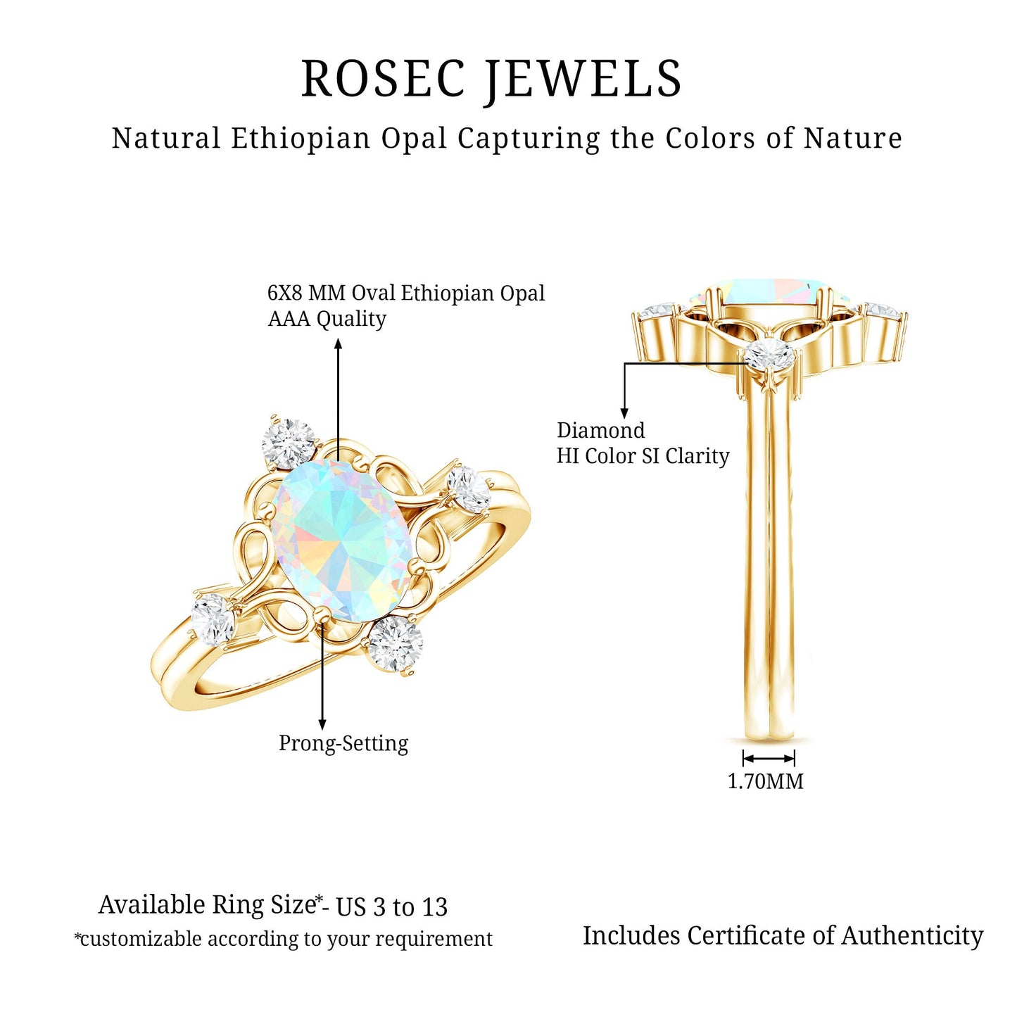 Designer Ethiopian Opal and Diamond  Engagement Ring