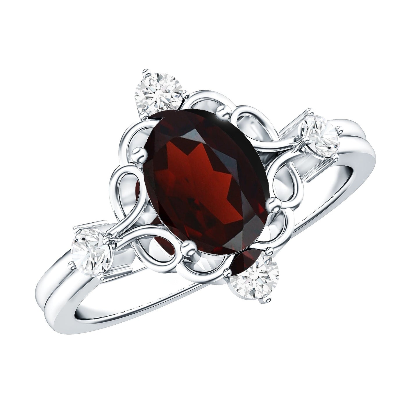 Vintage looking 1.5 Carat Oval Garnet Engagement Ring with Diamond