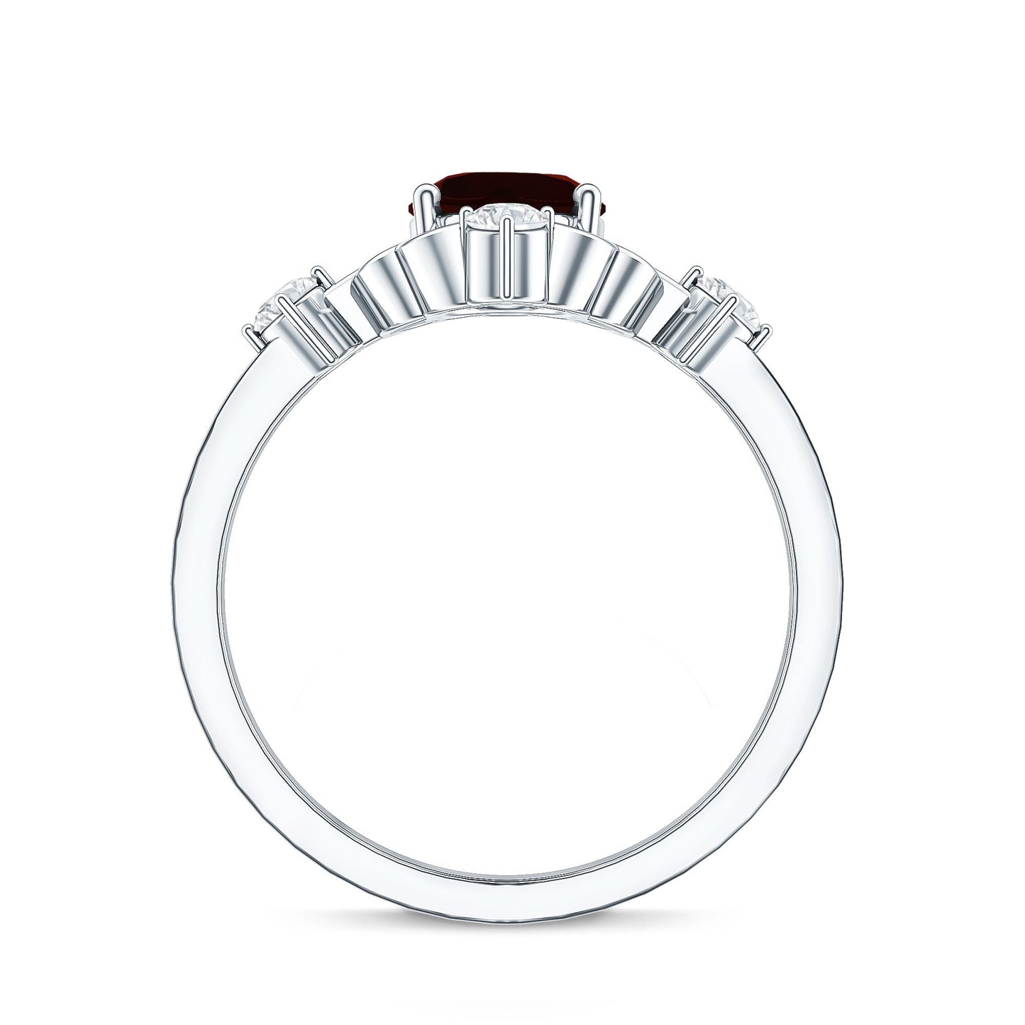 Vintage looking 1.5 Carat Oval Garnet Engagement Ring with Diamond