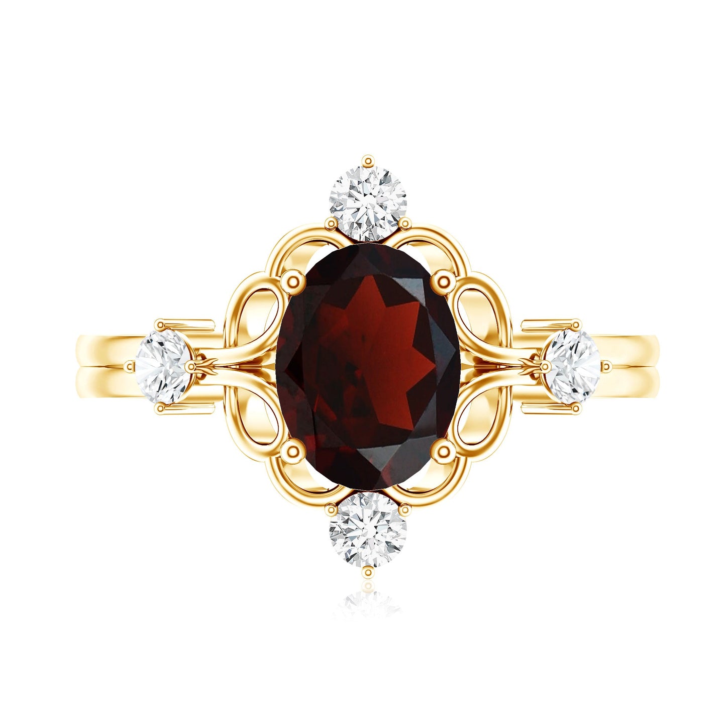 Vintage looking 1.5 Carat Oval Garnet Engagement Ring with Diamond