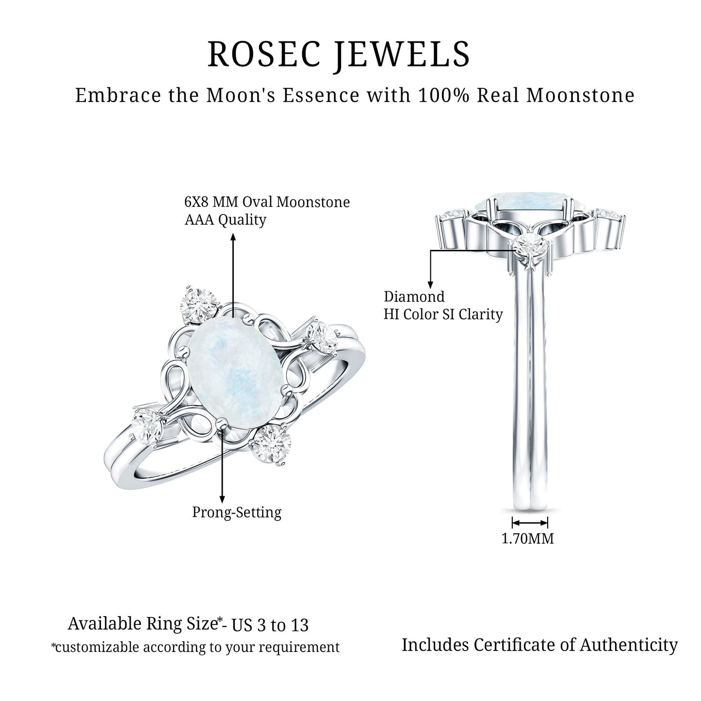Oval Moonstone Cocktail Ring with Diamond