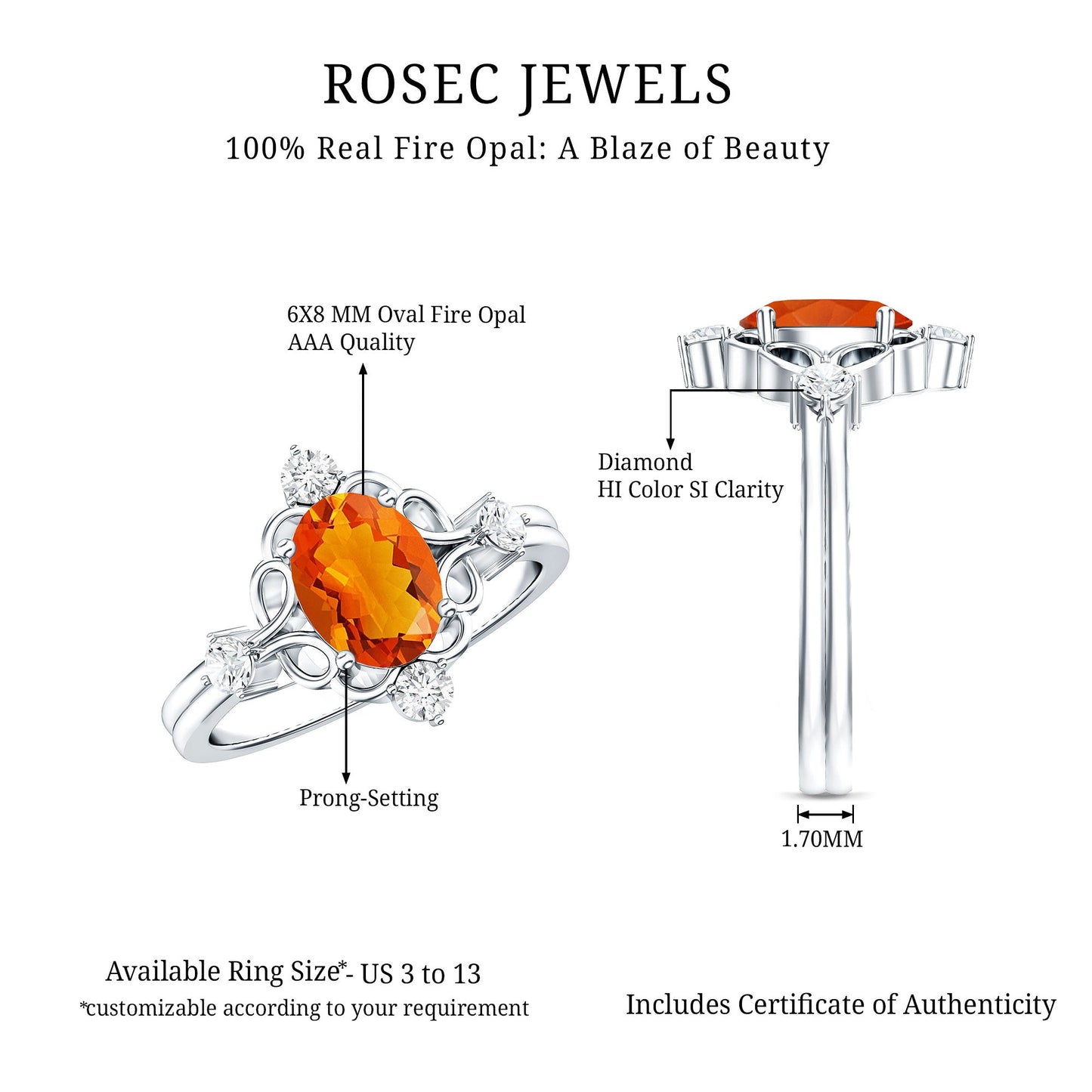 Oval Fire Opal Cocktail Ring with Diamond