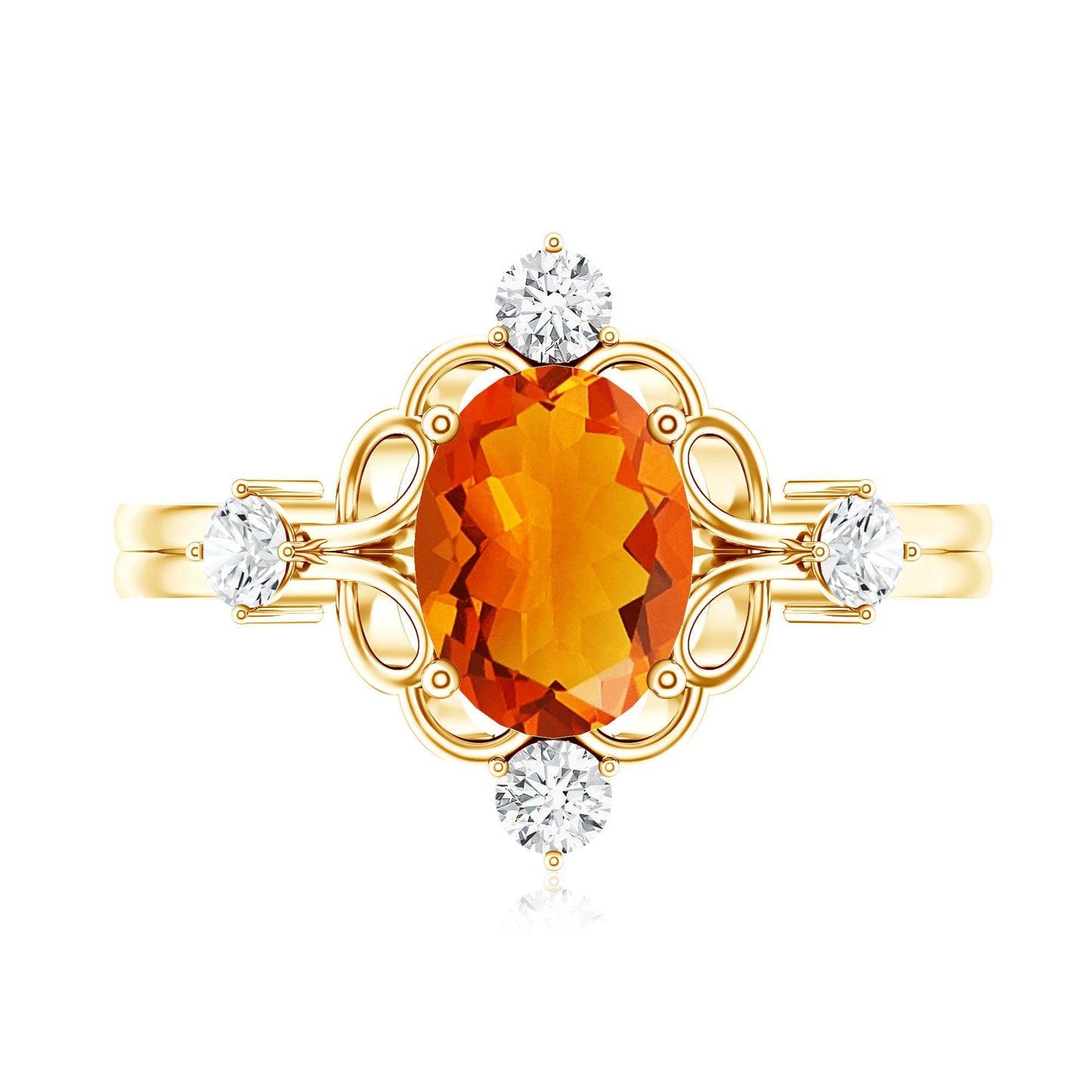 Oval Fire Opal Cocktail Ring with Diamond