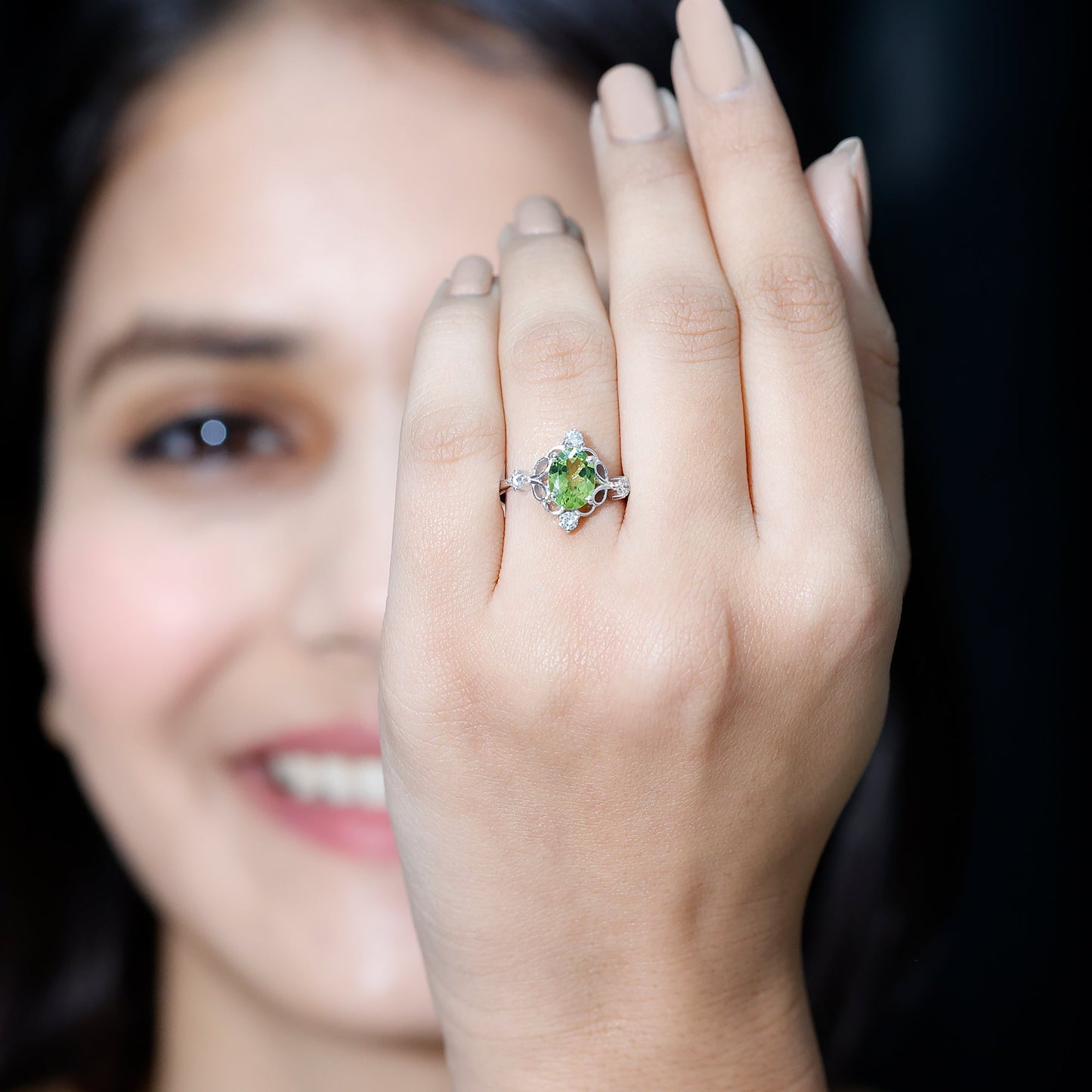 Oval Peridot Cocktail Ring with Diamond
