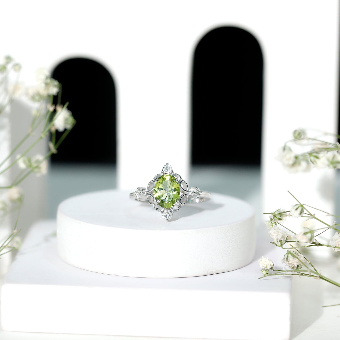 Oval Peridot Cocktail Ring with Diamond