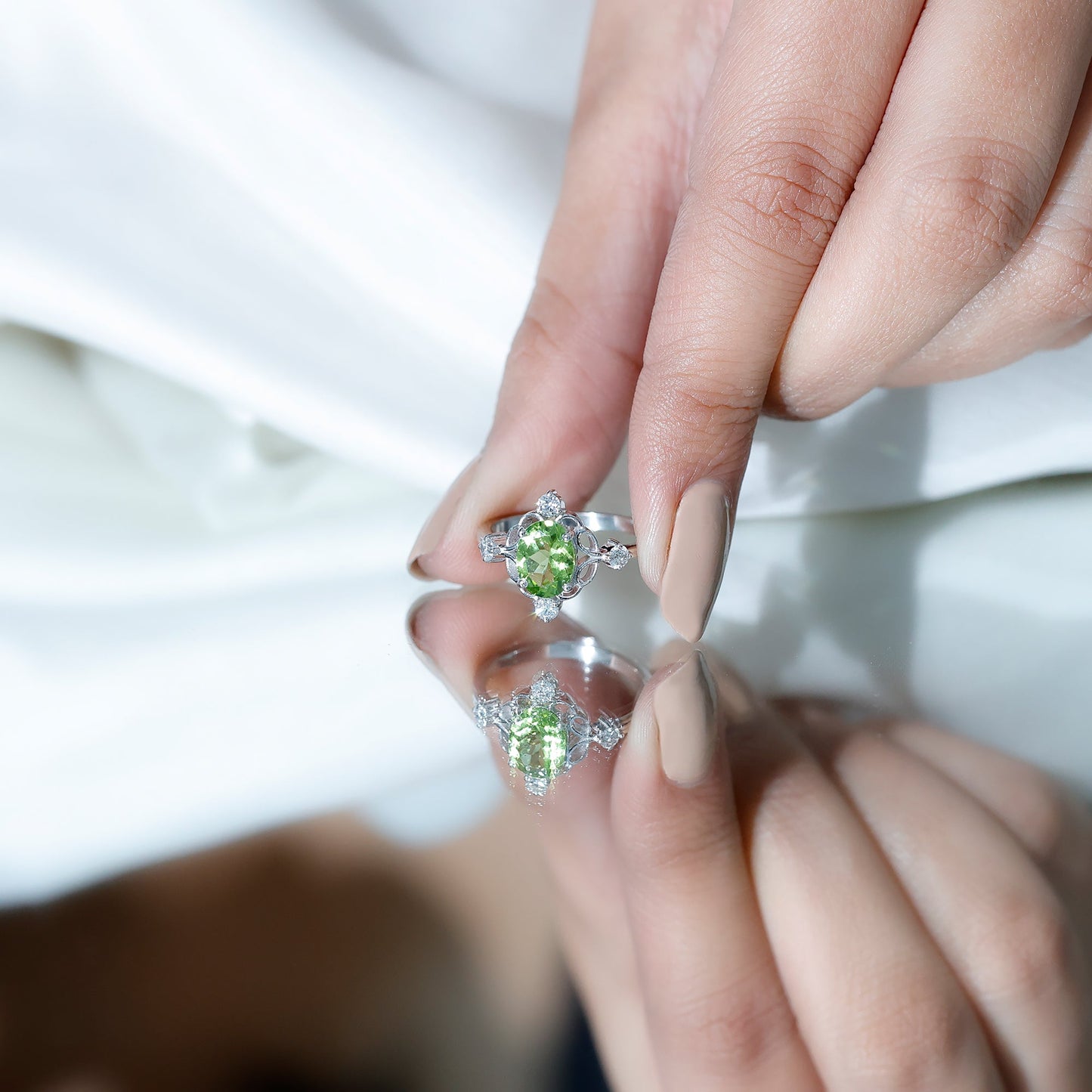 Oval Peridot Cocktail Ring with Diamond