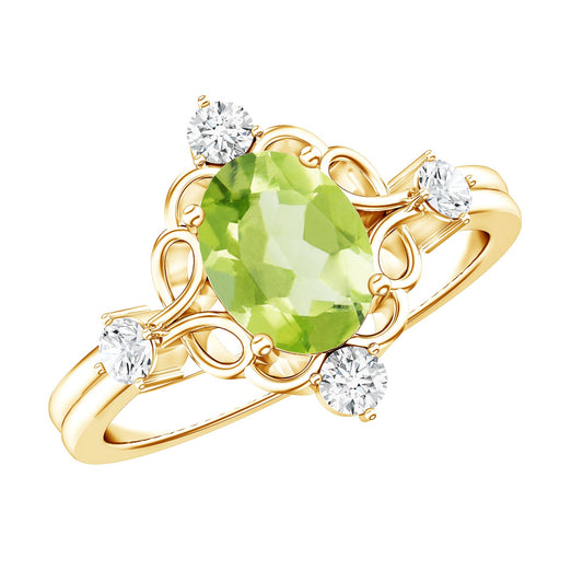 Oval Peridot Cocktail Ring with Diamond