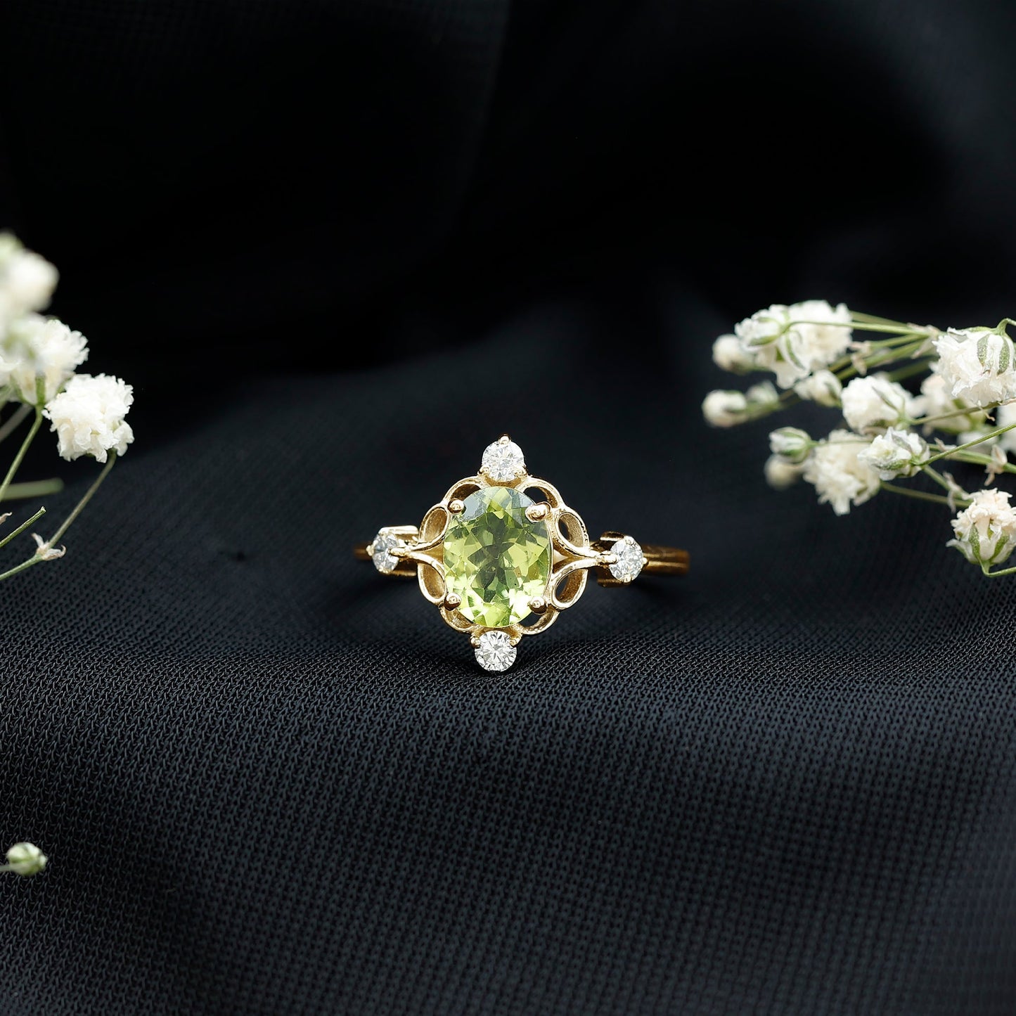 Oval Peridot Cocktail Ring with Diamond