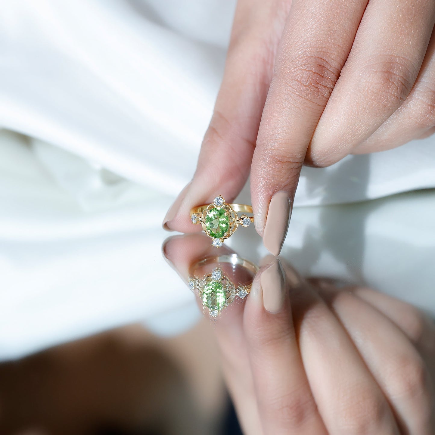 Oval Peridot Cocktail Ring with Diamond