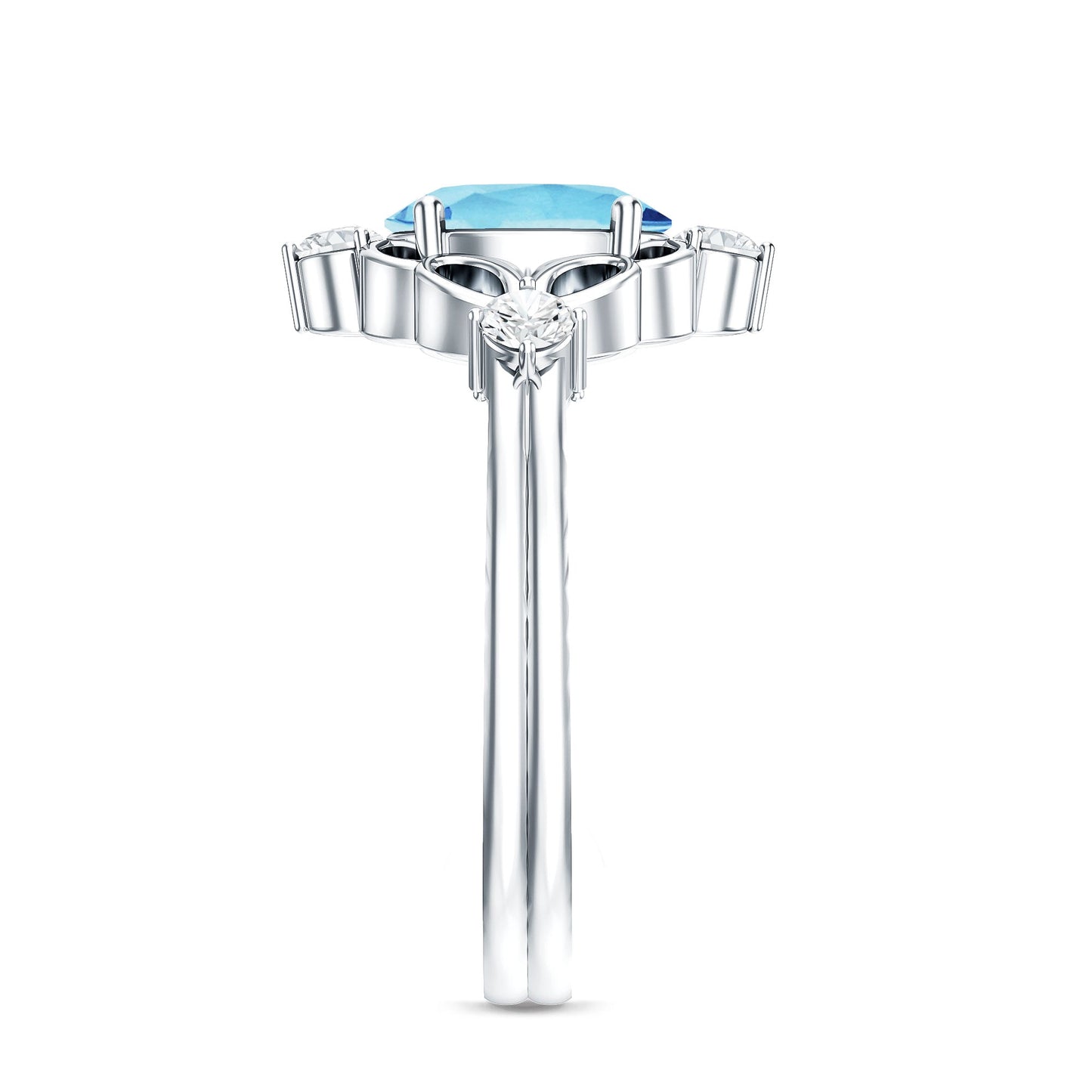 Art Deco Style 1 Carat Oval Shape Aquamarine and Diamond Cocktail Ring