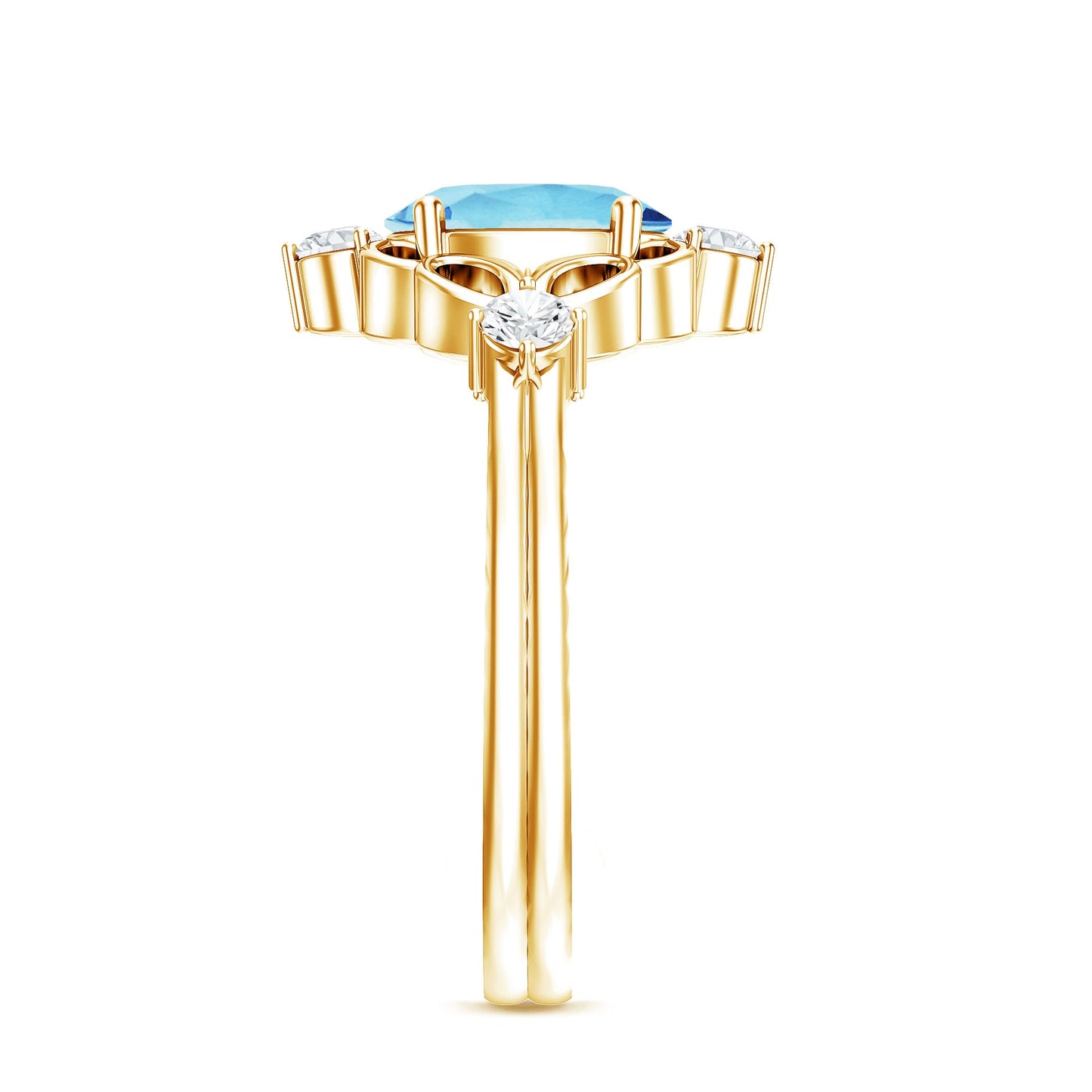 Art Deco Style 1 Carat Oval Shape Aquamarine and Diamond Cocktail Ring