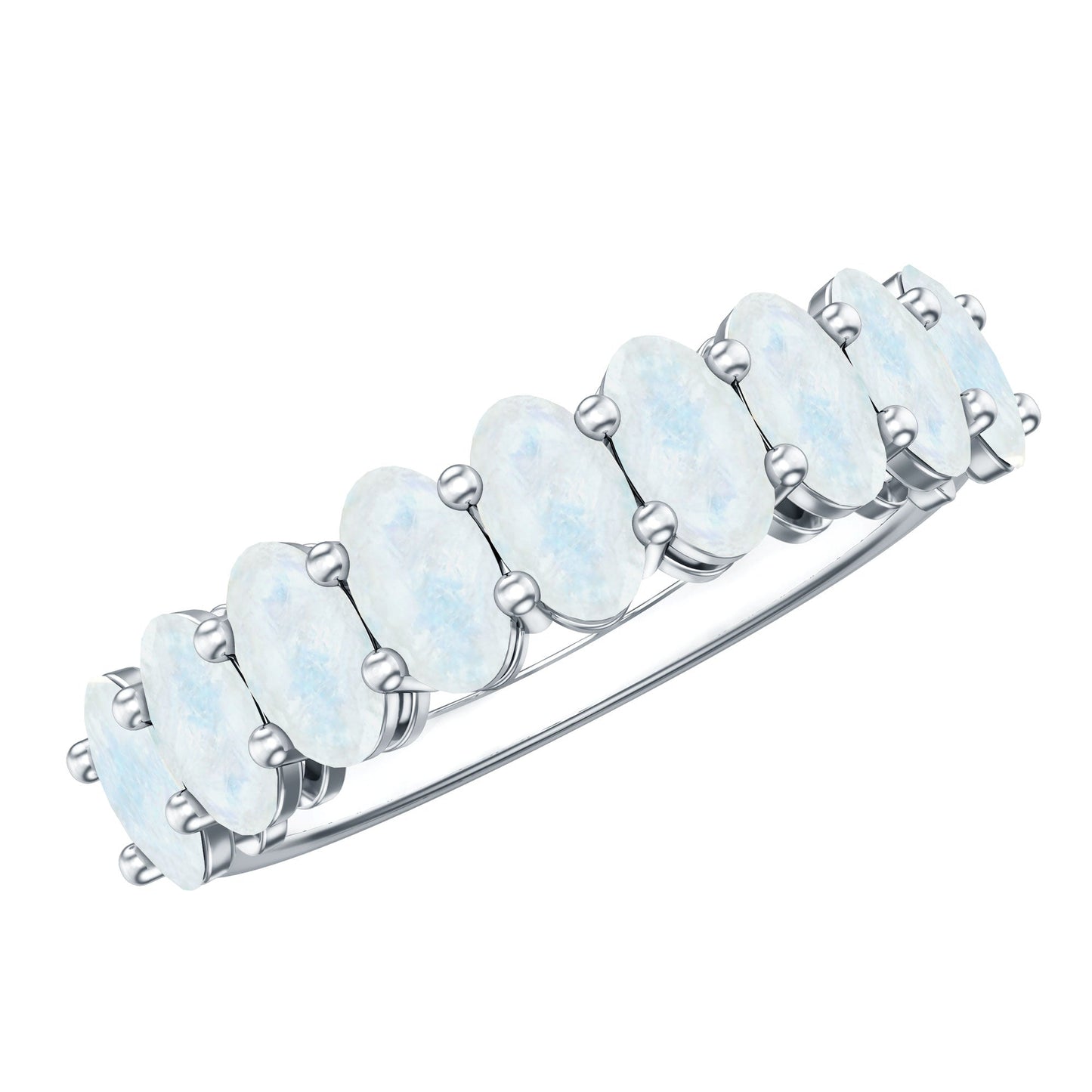 Oval Cut Moonstone Half Eternity Wedding Band Ring