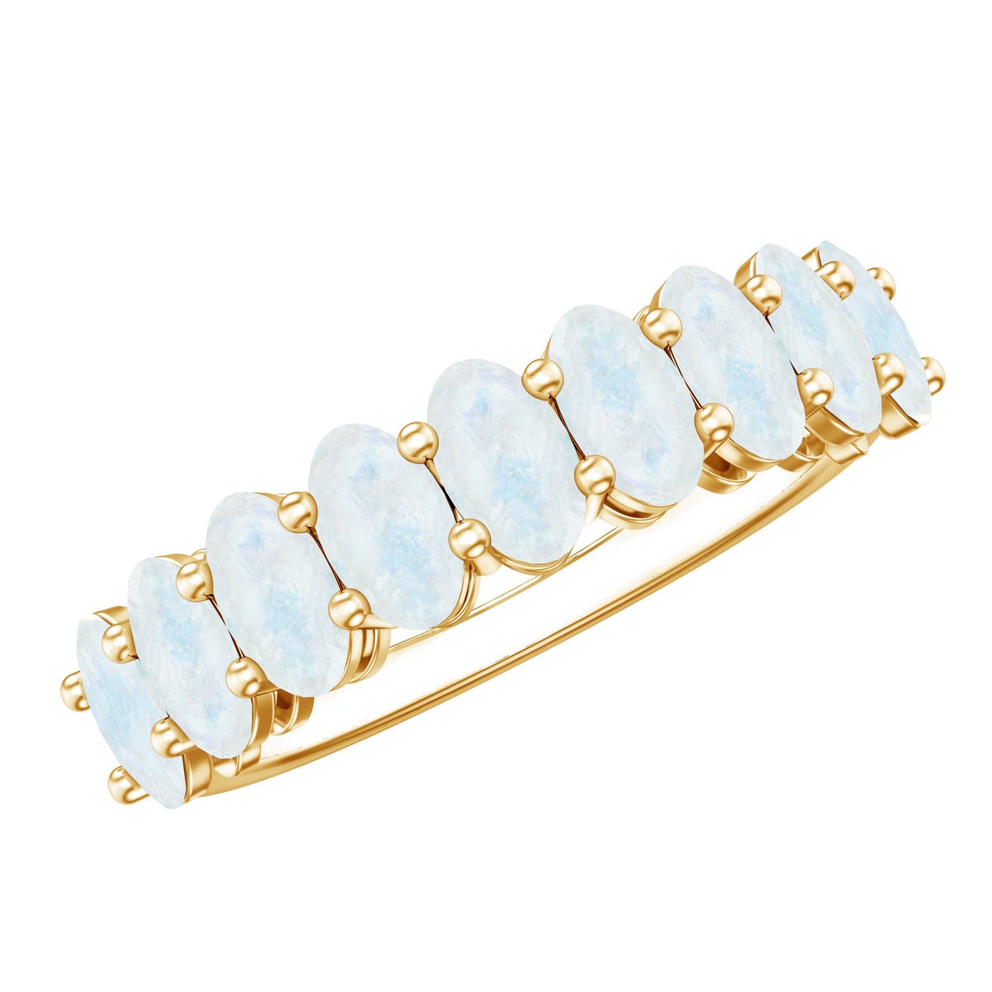 Oval Cut Moonstone Half Eternity Wedding Band Ring