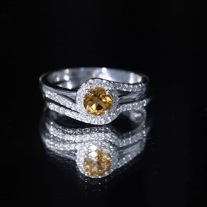 Genuine Citrine Engagement Ring with Diamond Wedding Band